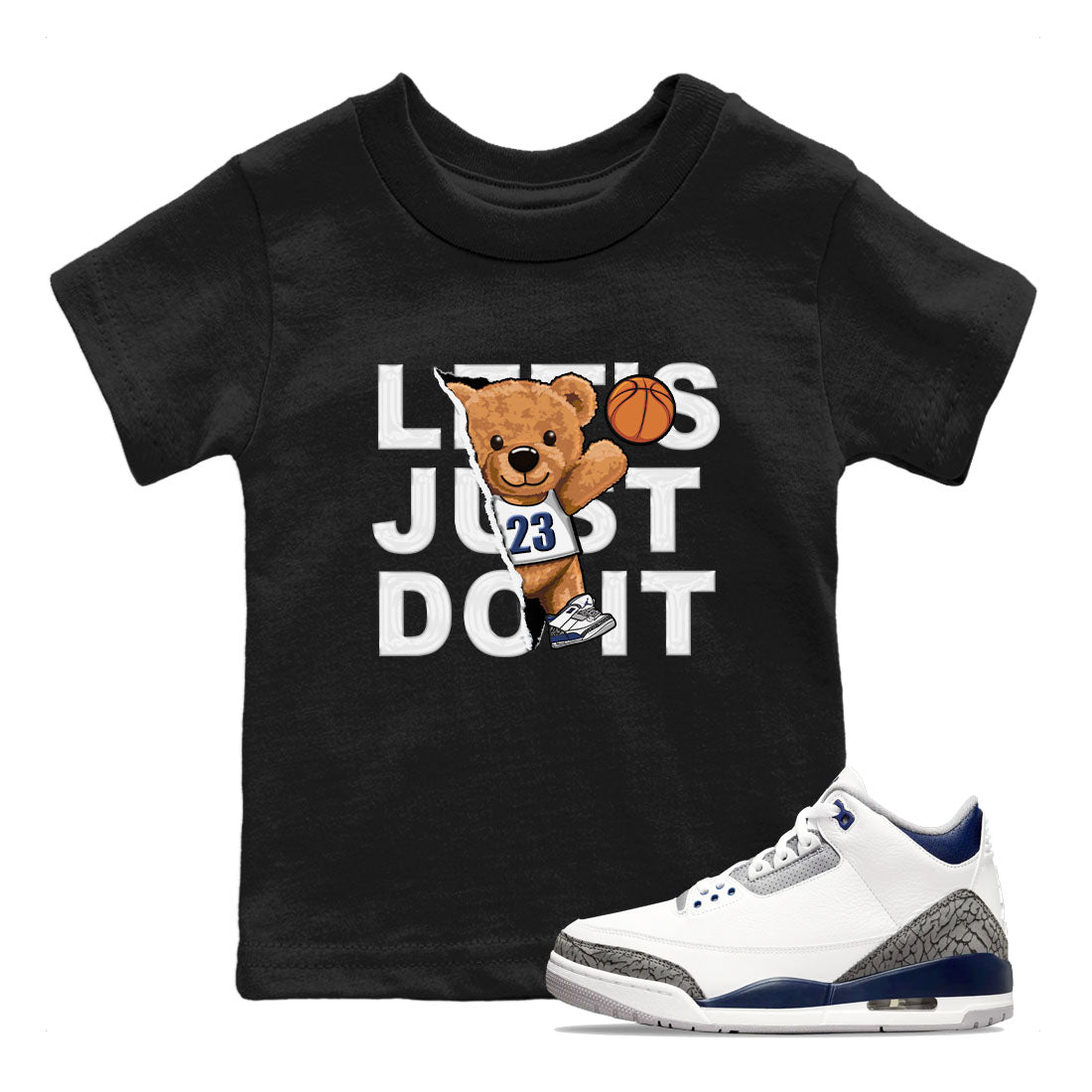 Air Jordan 3 Retro Midnight Navy shirt to match jordans Rip Out Bear sneaker shirt 3s Midnight Navy Drip Gear Zone baby toddler Black 1 cotton Shirt