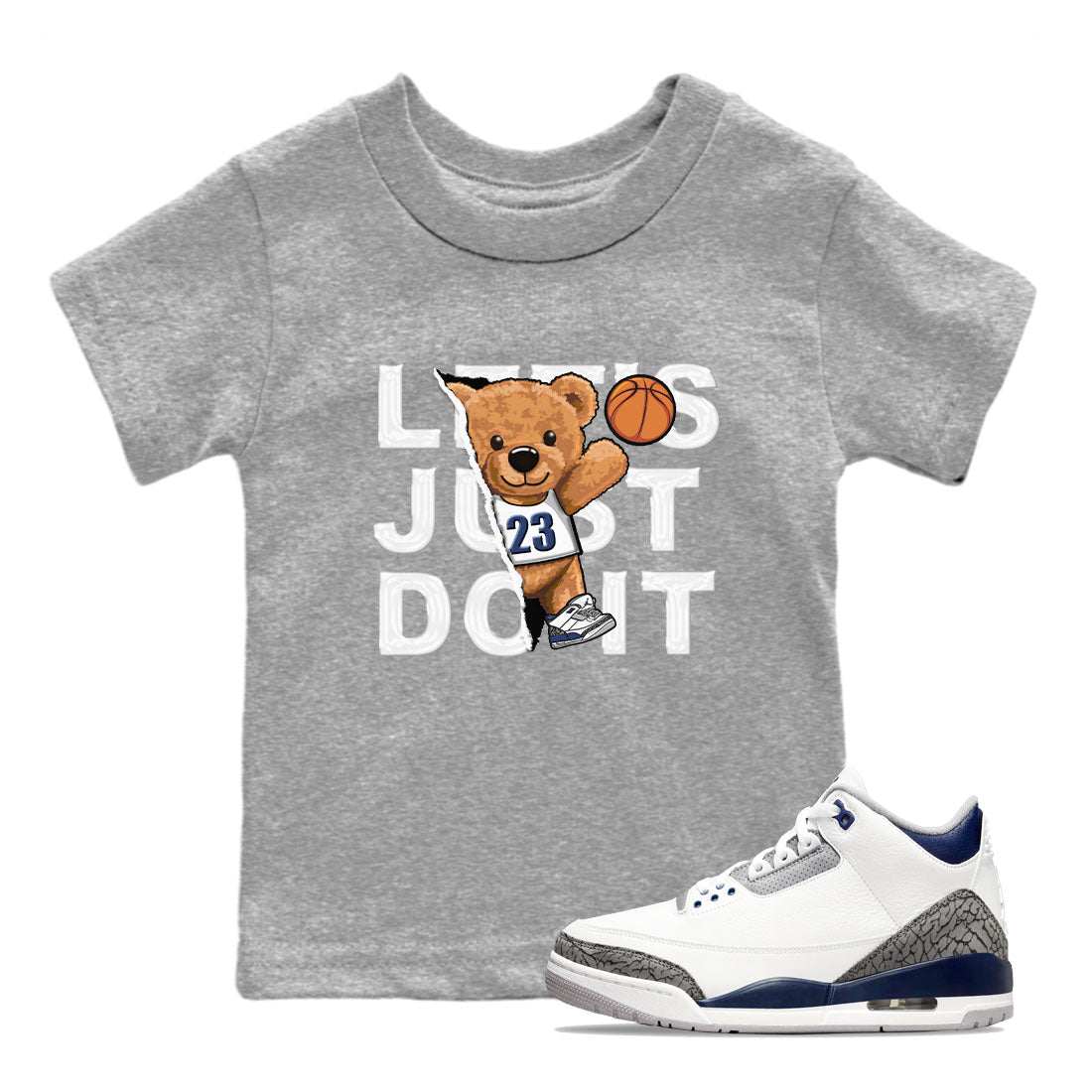 Air Jordan 3 Retro Midnight Navy shirt to match jordans Rip Out Bear sneaker shirt 3s Midnight Navy Drip Gear Zone baby toddler Heather Grey 1 cotton Shirt