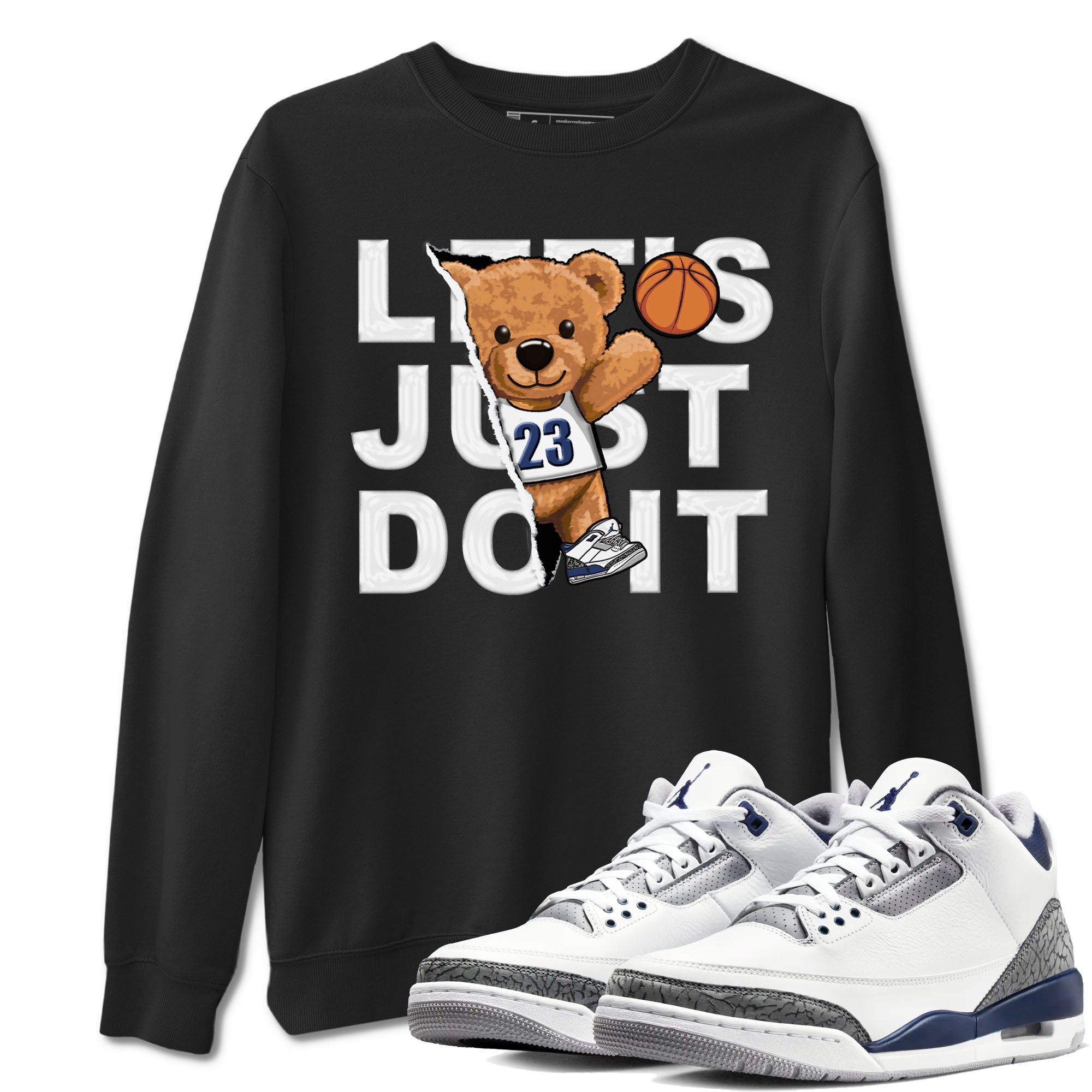 Air Jordan 3 Retro Midnight Navy shirt to match jordans Rip Out Bear sneaker shirt 3s Midnight Navy Drip Gear Zone unisex crew neck cotton Black 1 crew neck shirt