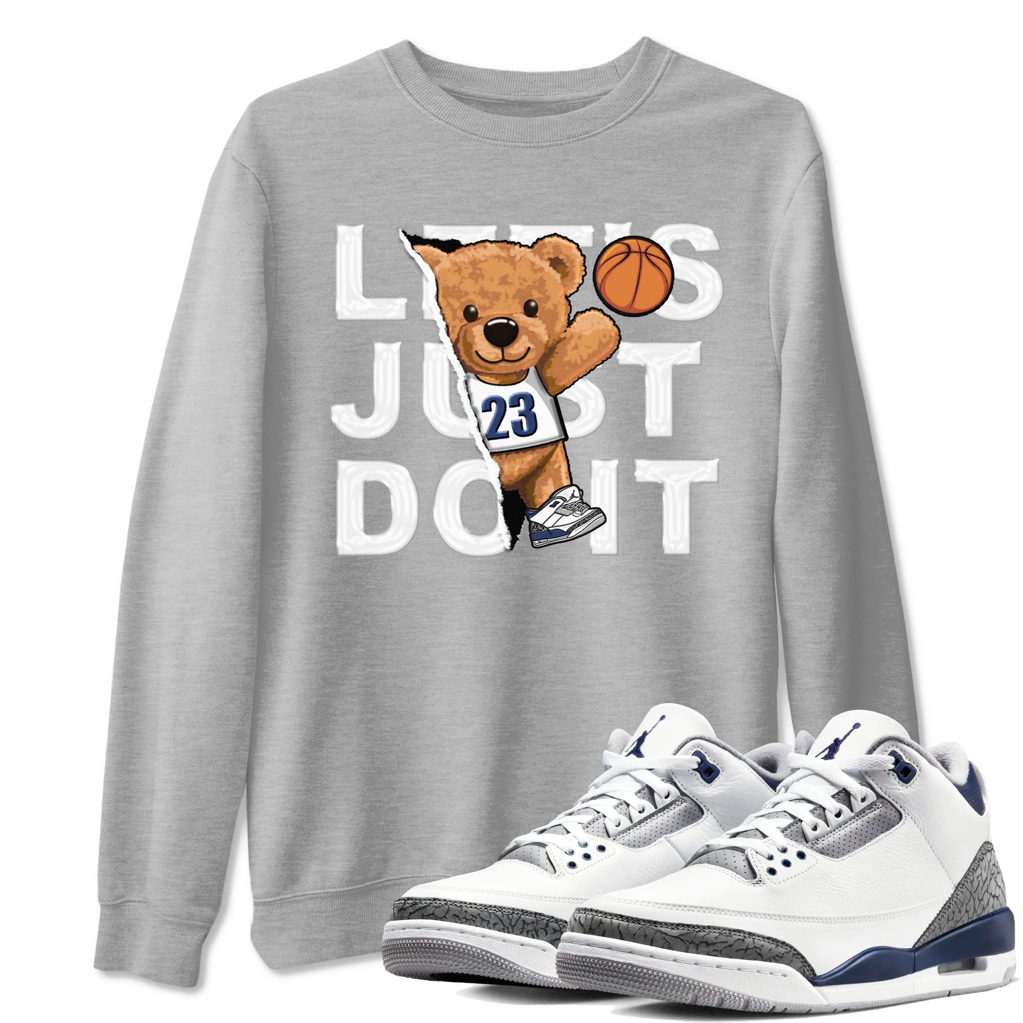 Air Jordan 3 Retro Midnight Navy shirt to match jordans Rip Out Bear sneaker shirt 3s Midnight Navy Drip Gear Zone unisex crew neck cotton Heather Grey 1 crew neck shirt