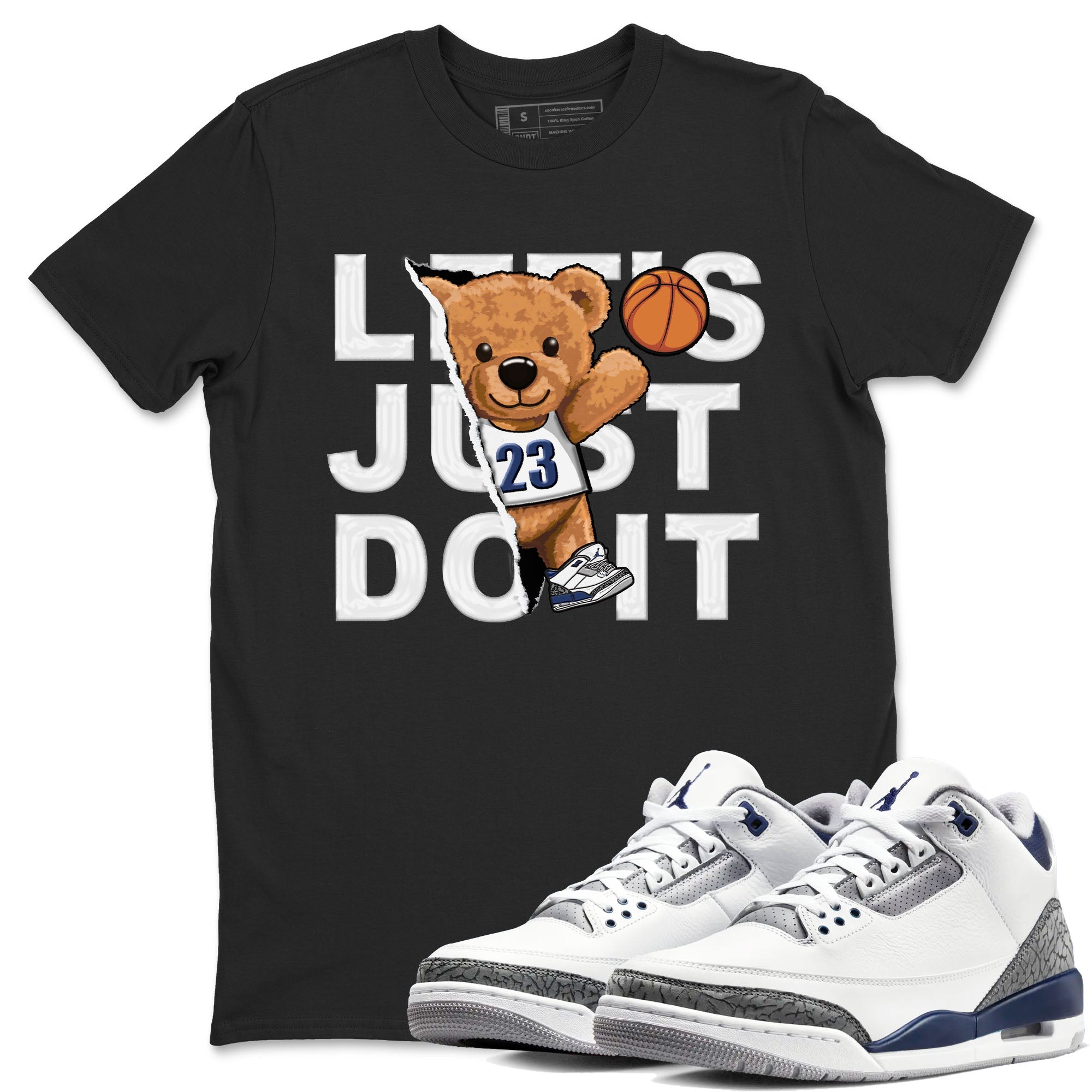 Air Jordan 3 Retro Midnight Navy shirt to match jordans Rip Out Bear sneaker shirt 3s Midnight Navy Drip Gear Zone unisex crew neck cotton Black 1 crew neck shirt