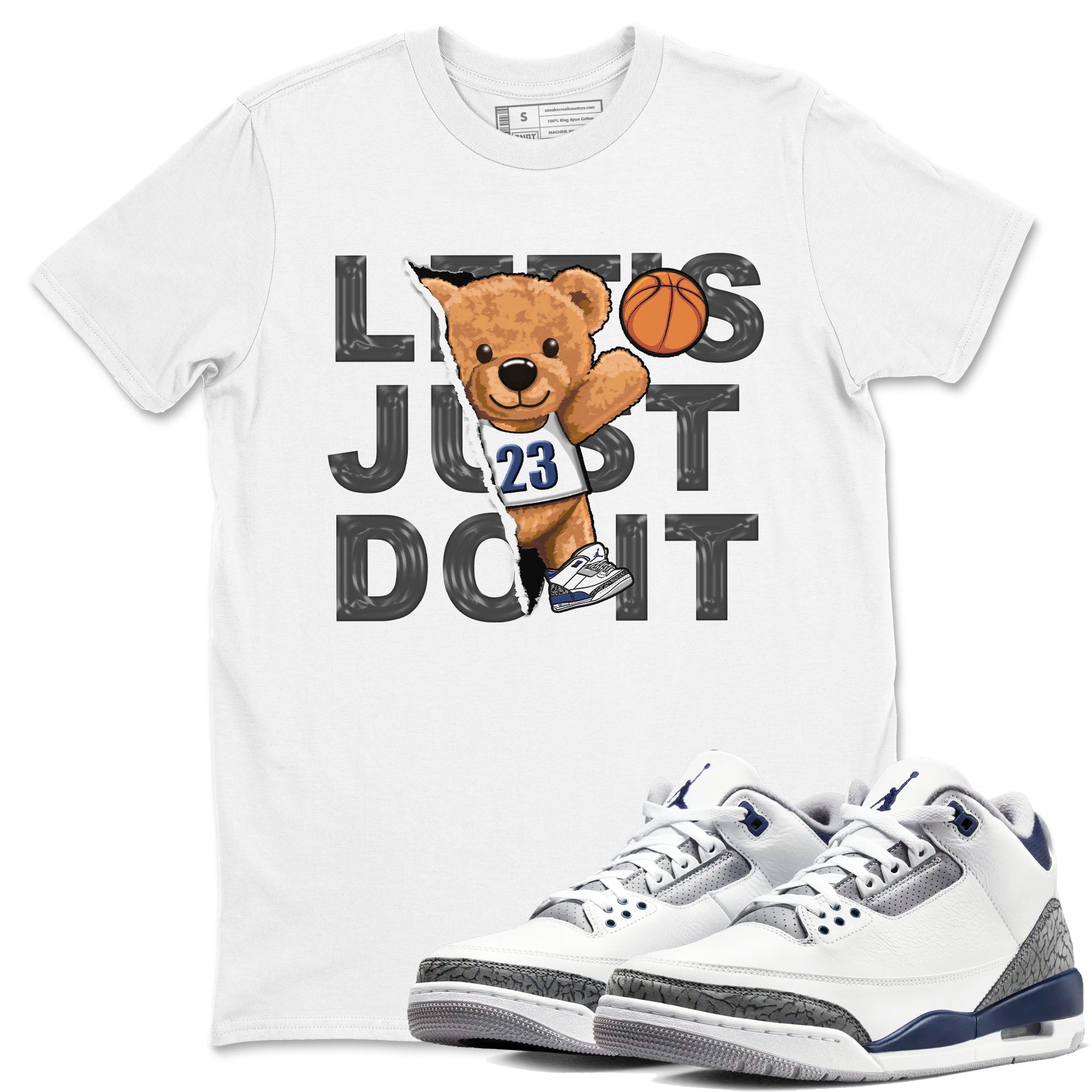Air Jordan 3 Retro Midnight Navy shirt to match jordans Rip Out Bear sneaker shirt 3s Midnight Navy Drip Gear Zone unisex crew neck cotton White 1 crew neck shirt