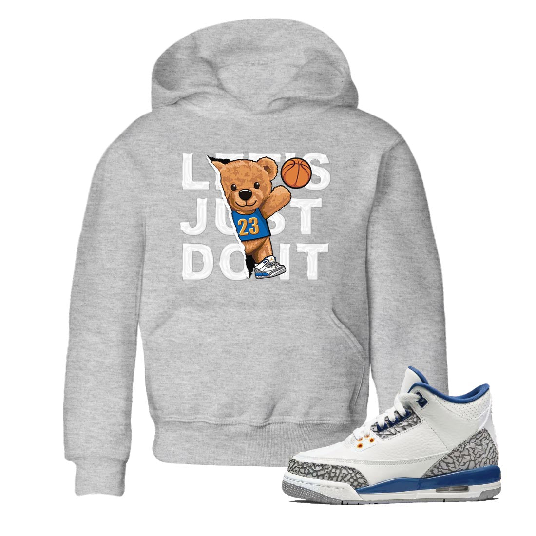 Air Jordan 3 Wizards Sneaker Match Tees Rip Out Bear Streetwear Sneaker Shirt Air Jordan 3 Wizards Sneaker Release Tees Kids Shirts Heather Grey 1