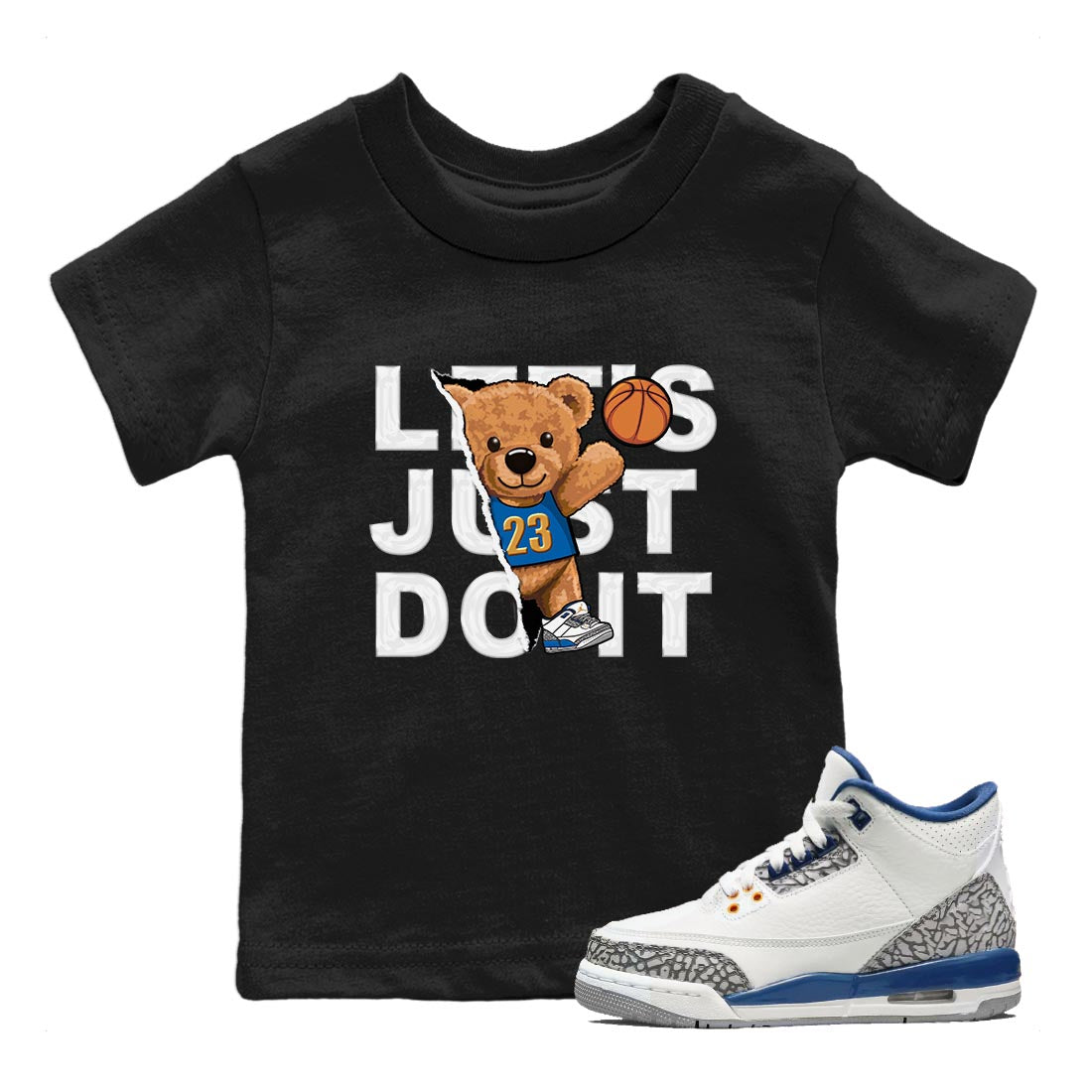 Air Jordan 3 Wizards Sneaker Match Tees Rip Out Bear Streetwear Sneaker Shirt Air Jordan 3 Wizards Sneaker Release Tees Kids Shirts Black 1