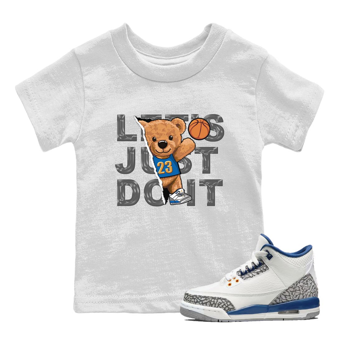 Air Jordan 3 Wizards Sneaker Match Tees Rip Out Bear Streetwear Sneaker Shirt Air Jordan 3 Wizards Sneaker Release Tees Kids Shirts White 1