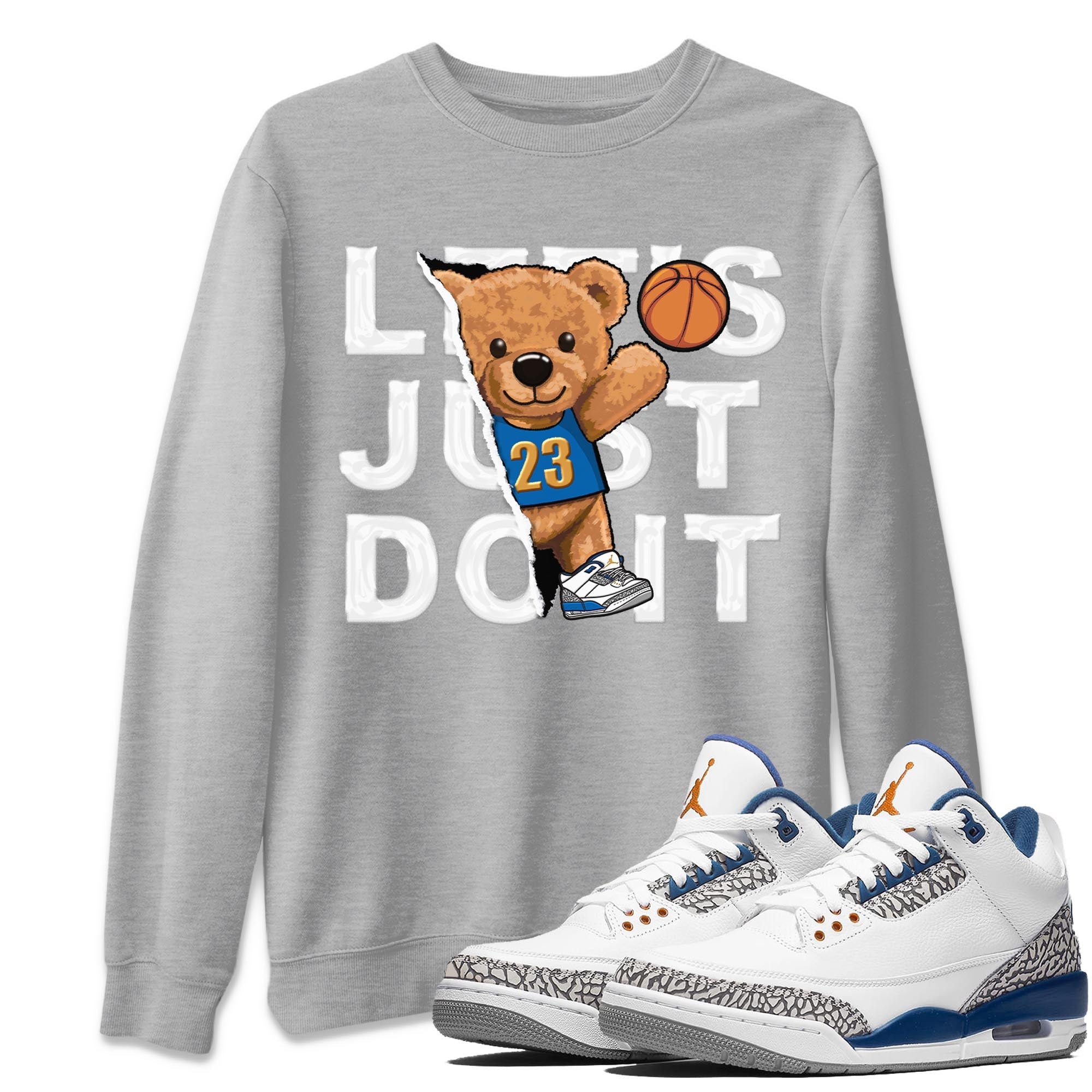 Air Jordan 3 Wizards Sneaker Match Tees Rip Out Bear Streetwear Sneaker Shirt Air Jordan 3 Wizards Sneaker Release Tees Unisex Shirts Heather Grey 1