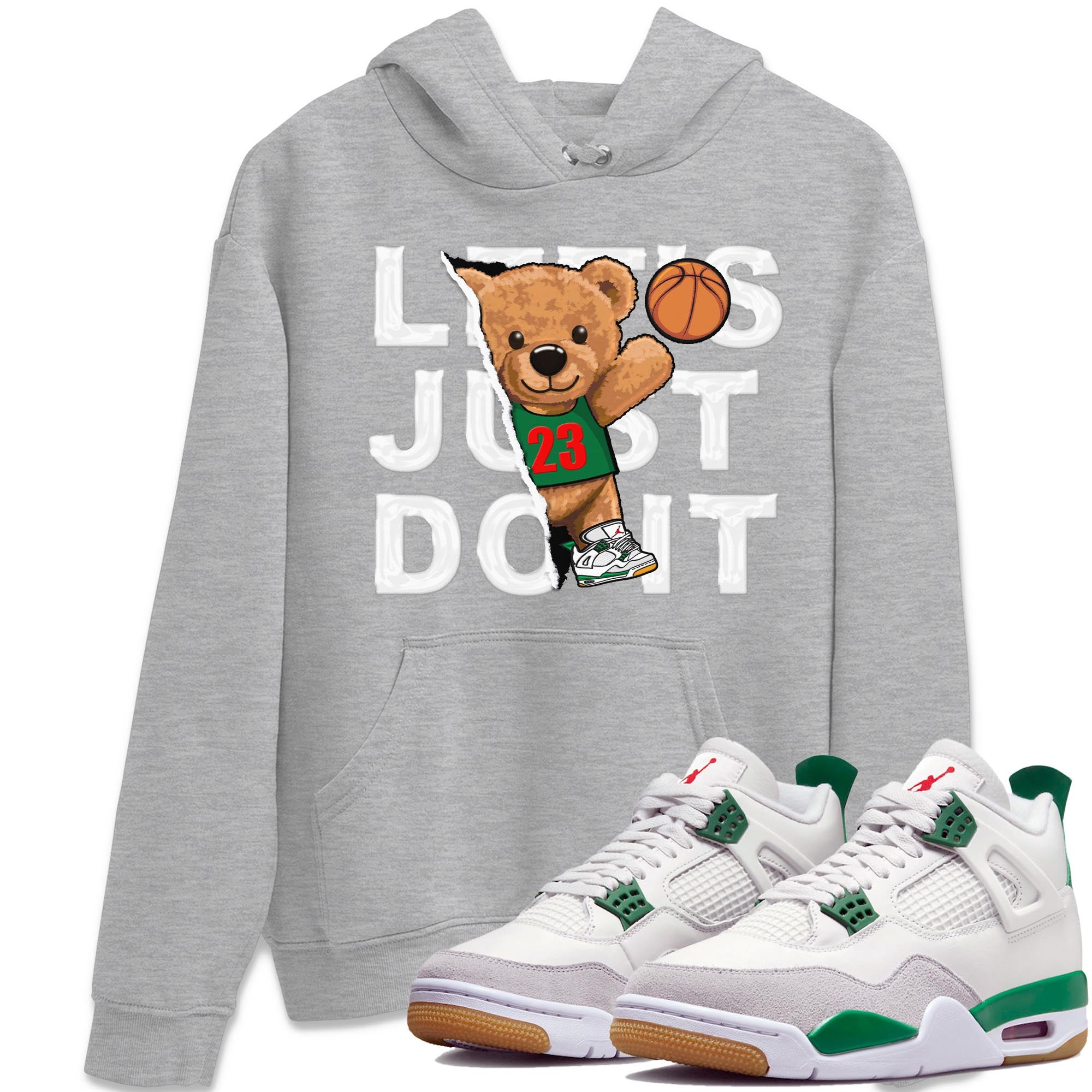 Air Jordan 4 Pine Green Sneaker Match Tees Rip Out Bear Streetwear Sneaker Shirt AJ 4s Pine Green Sneaker Release Tees Unisex Shirts Heather Grey 1