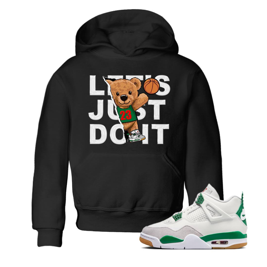 Air Jordan 4 Pine Green Sneaker Match Tees Rip Out Bear Streetwear Sneaker Shirt AJ 4s Pine Green Sneaker Release Tees Kids Shirts Black 1