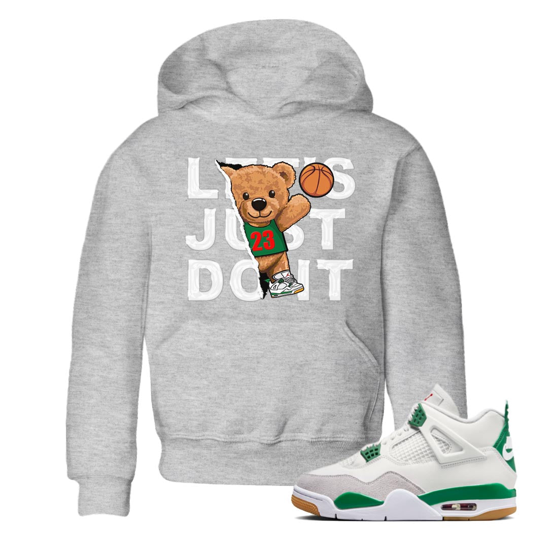 Air Jordan 4 Pine Green Sneaker Match Tees Rip Out Bear Streetwear Sneaker Shirt AJ 4s Pine Green Sneaker Release Tees Kids Shirts Heather Grey 1