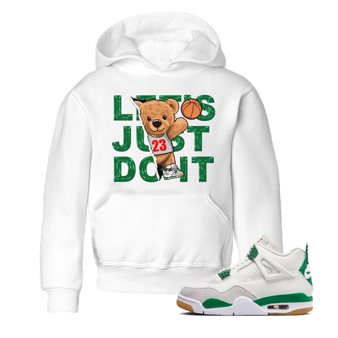 Air Jordan 4 Pine Green Sneaker Match Tees Rip Out Bear Streetwear Sneaker Shirt AJ 4s Pine Green Sneaker Release Tees Kids Shirts White 1