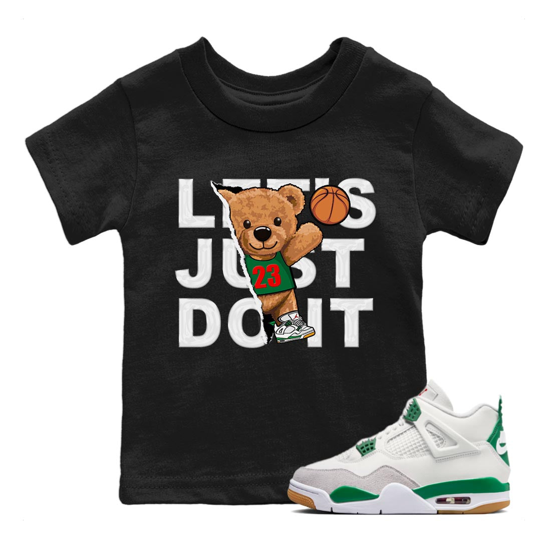 Air Jordan 4 Pine Green Sneaker Match Tees Rip Out Bear Streetwear Sneaker Shirt AJ 4s Pine Green Sneaker Release Tees Kids Shirts Black 1
