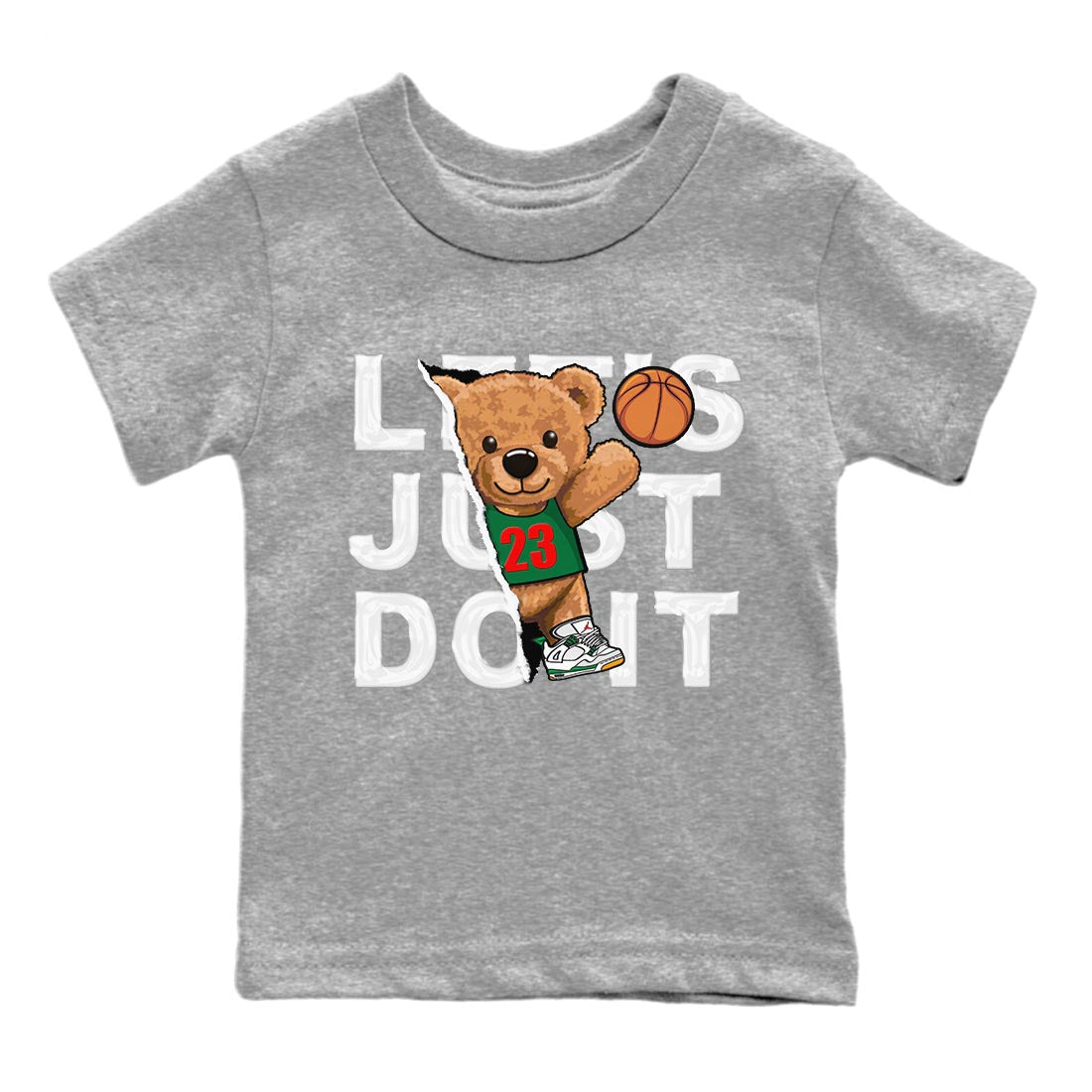 Air Jordan 4 Pine Green Sneaker Match Tees Rip Out Bear Streetwear Sneaker Shirt AJ 4s Pine Green Sneaker Release Tees Kids Shirts Heather Grey 2