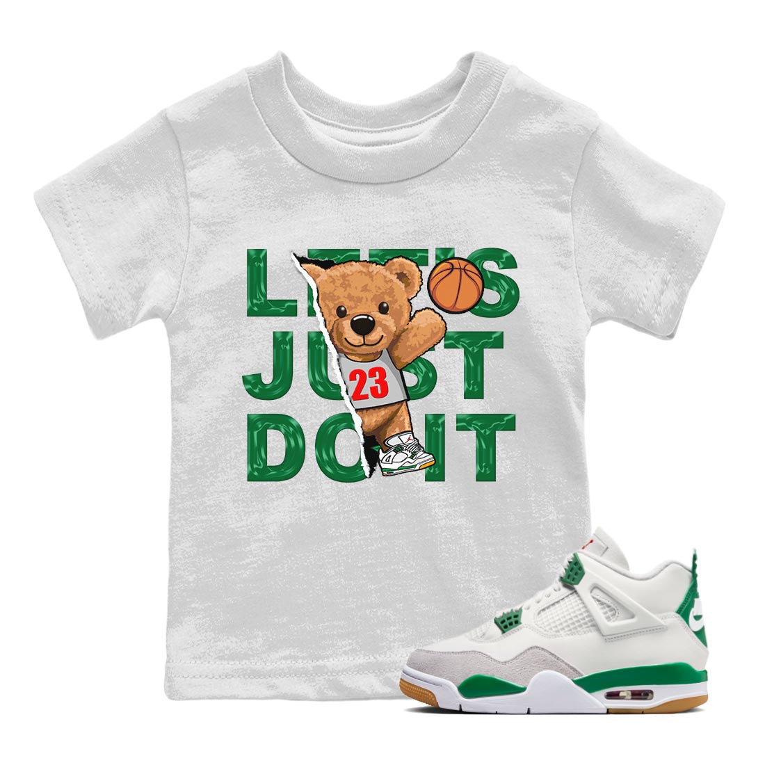 Air Jordan 4 Pine Green Sneaker Match Tees Rip Out Bear Streetwear Sneaker Shirt AJ 4s Pine Green Sneaker Release Tees Kids Shirts White 1