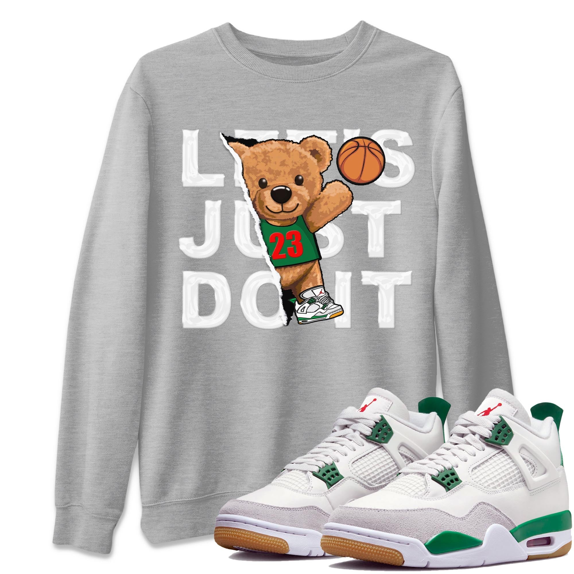 Air Jordan 4 Pine Green Sneaker Match Tees Rip Out Bear Streetwear Sneaker Shirt AJ 4s Pine Green Sneaker Release Tees Unisex Shirts Heather Grey 1