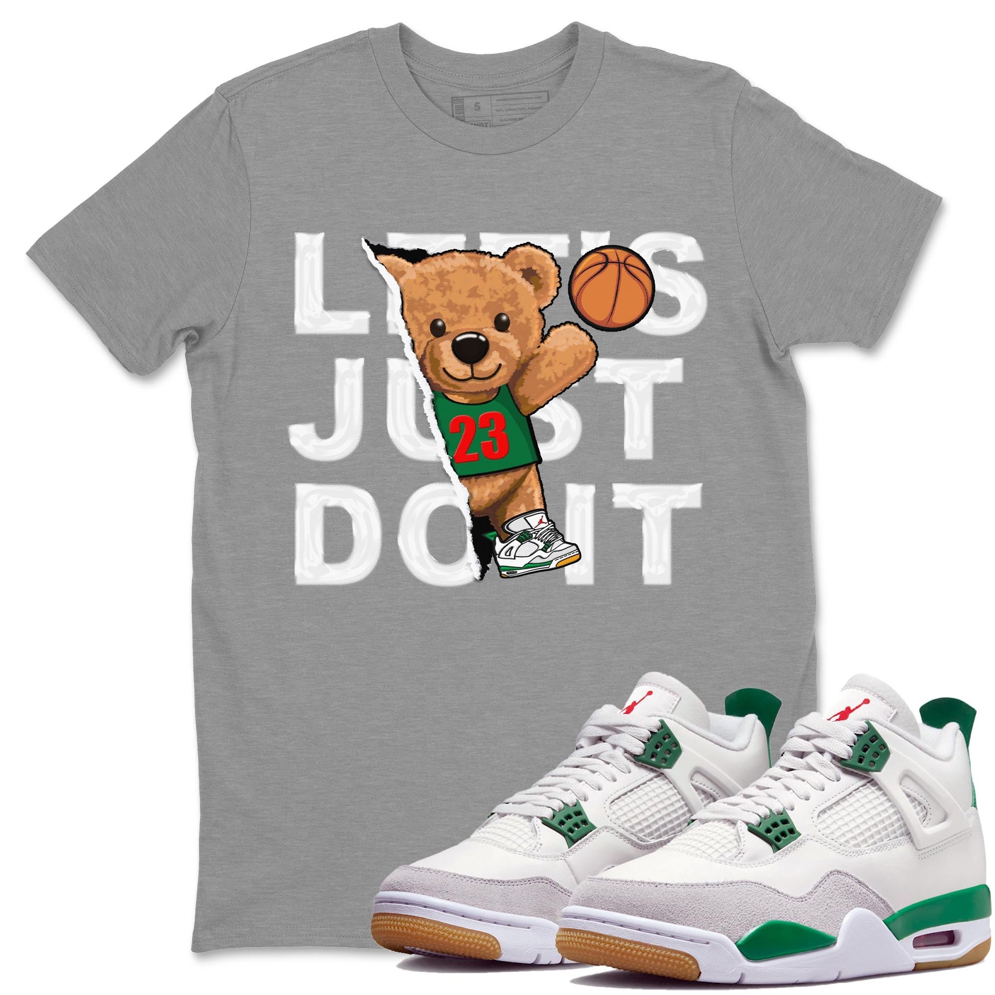 Air Jordan 4 Pine Green Sneaker Match Tees Rip Out Bear Streetwear Sneaker Shirt AJ 4s Pine Green Sneaker Release Tees Unisex Shirts Heather Grey 1