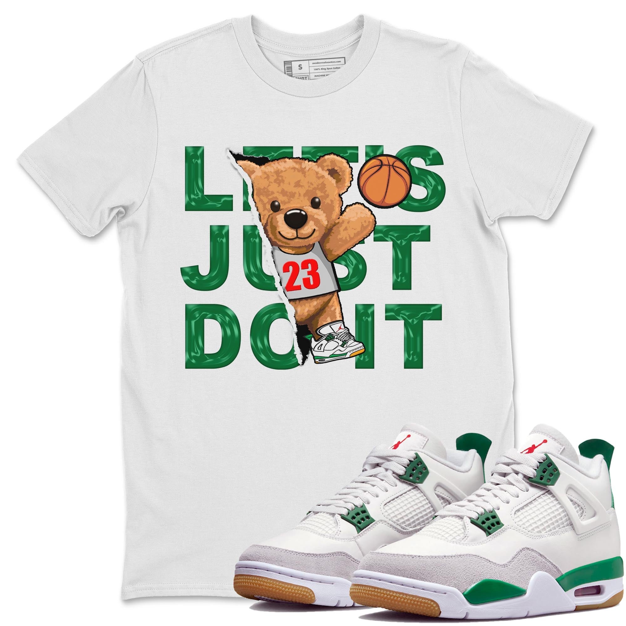 Air Jordan 4 Pine Green Sneaker Match Tees Rip Out Bear Streetwear Sneaker Shirt AJ 4s Pine Green Sneaker Release Tees Unisex Shirts White 1