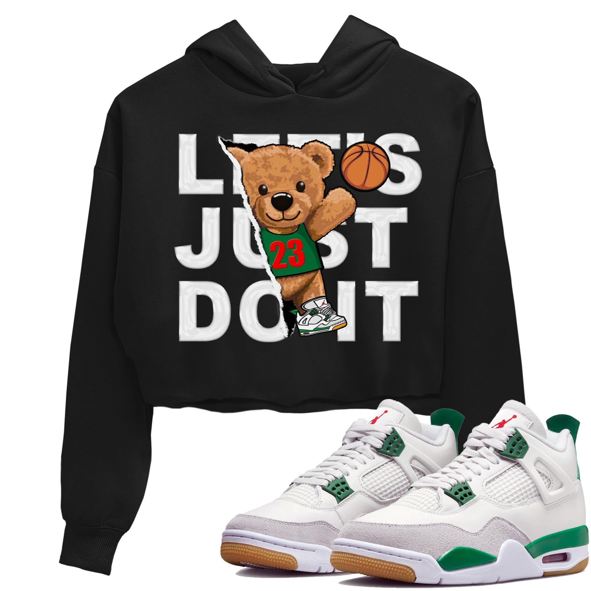 Air Jordan 4 Pine Green Sneaker Match Tees Rip Out Bear Streetwear Sneaker Shirt AJ 4s Pine Green Sneaker Release Tees Women's Shirts Black 1