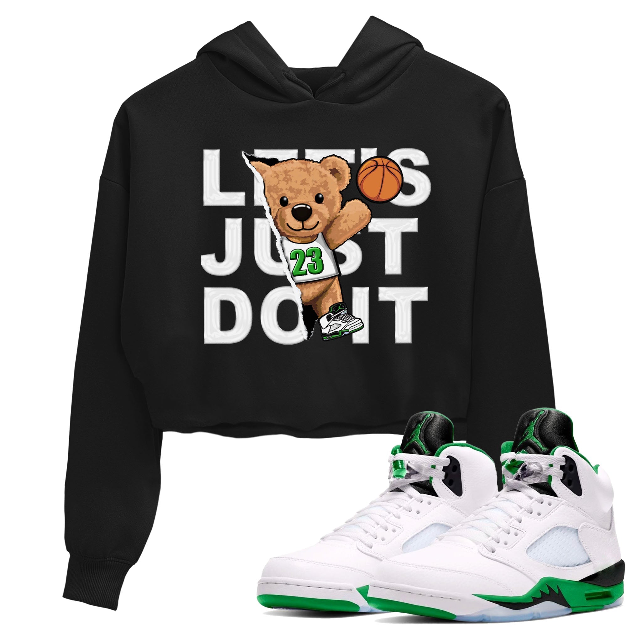 5s Lucky Green shirt to match jordans Rip Out Bear sneaker tees Air Jordan 5 Lucky Green Drip Gear Zone Black 1 crop length shirt