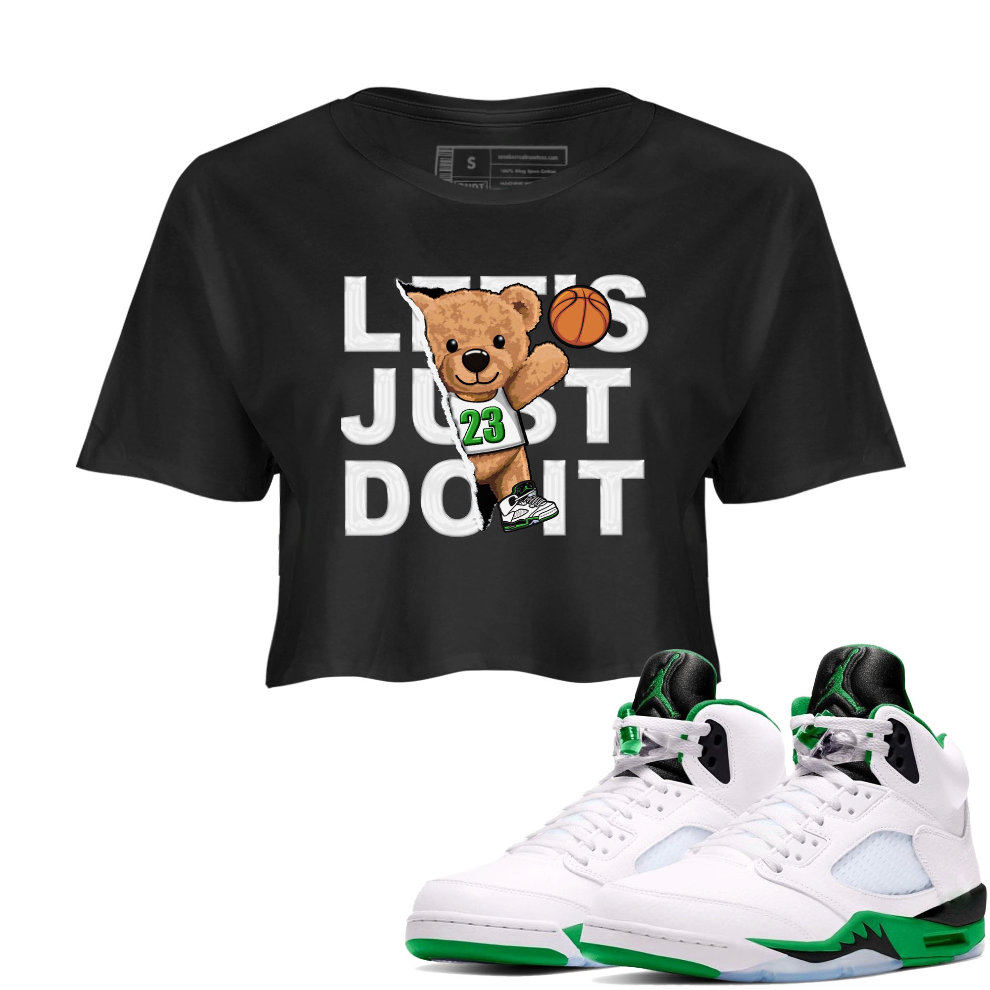 5s Lucky Green shirt to match jordans Rip Out Bear sneaker tees Air Jordan 5 Lucky Green Drip Gear Zone Black 1 crop length shirt