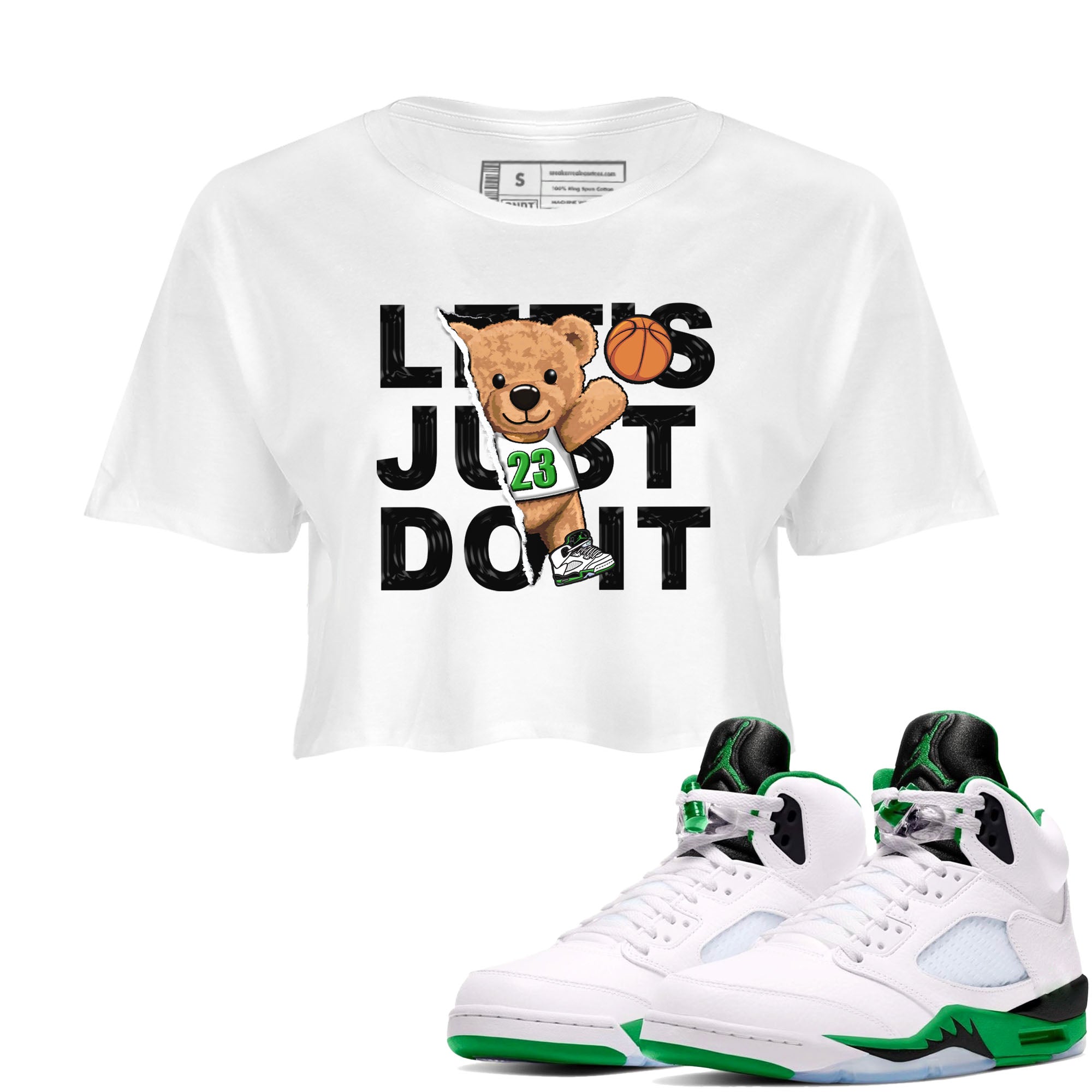 5s Lucky Green shirt to match jordans Rip Out Bear sneaker tees Air Jordan 5 Lucky Green Drip Gear Zone White 1 crop length shirt