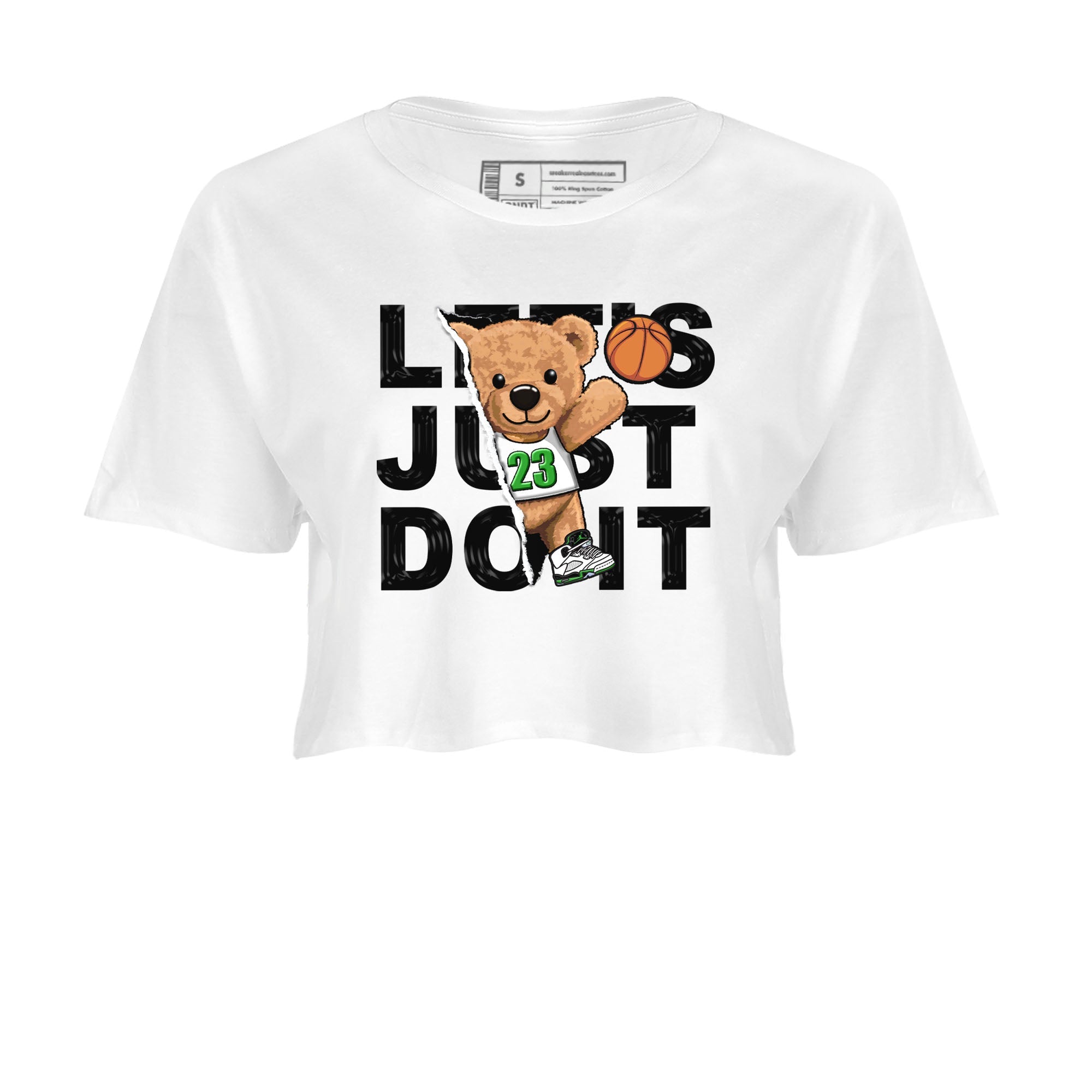 5s Lucky Green shirt to match jordans Rip Out Bear sneaker tees Air Jordan 5 Lucky Green Drip Gear Zone White 2 crop length shirt