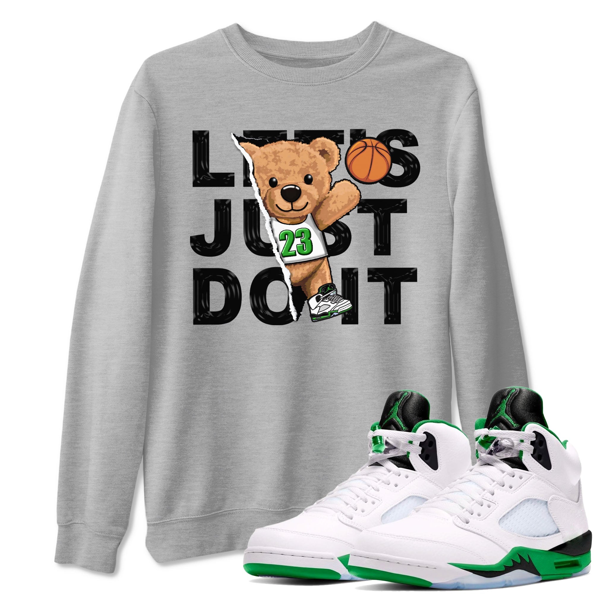 5s Lucky Green shirt to match jordans Rip Out Bear sneaker tees Air Jordan 5 Lucky Green Drip Gear Zone unisex cotton Heather Grey 1 crew neck shirt