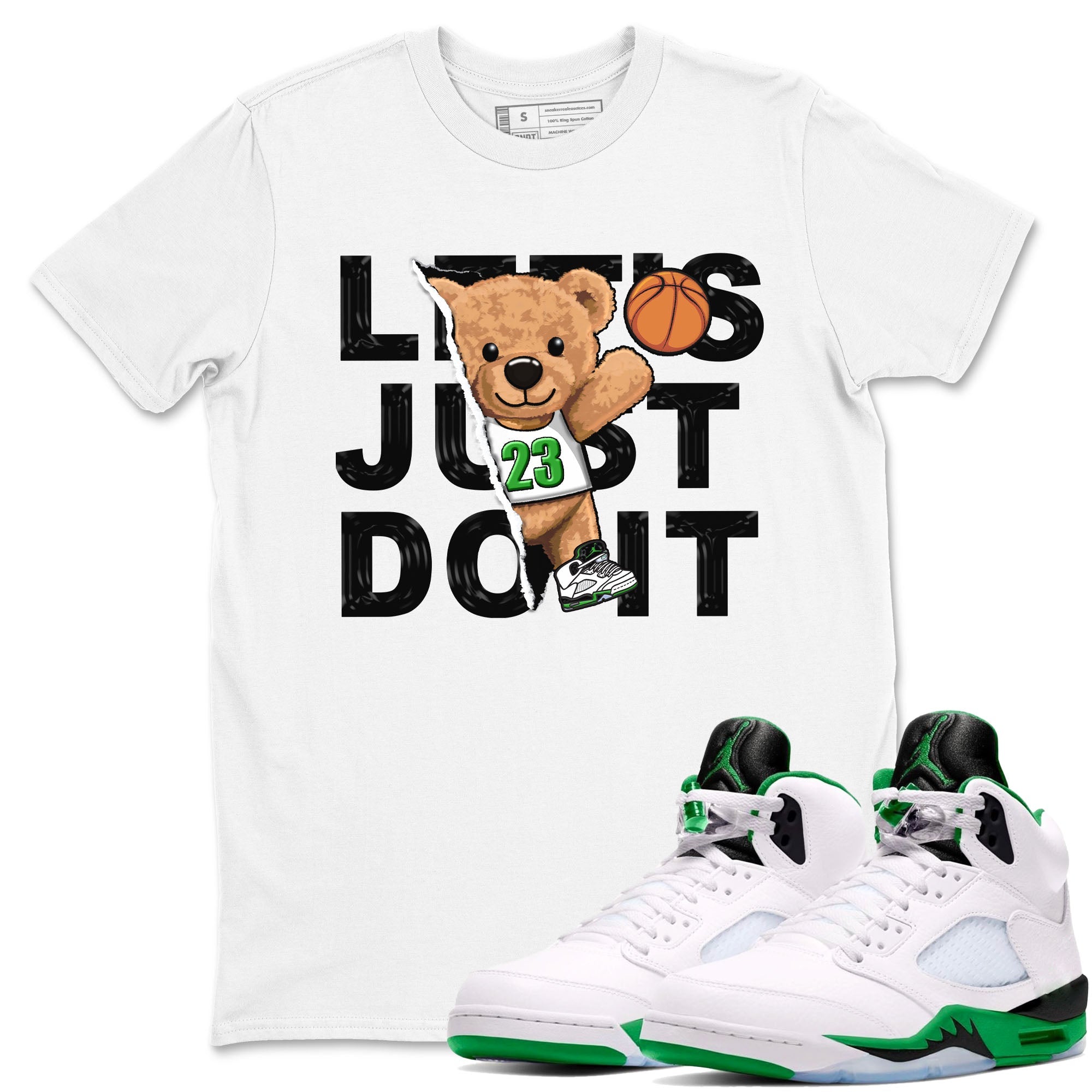 5s Lucky Green shirt to match jordans Rip Out Bear sneaker tees Air Jordan 5 Lucky Green Drip Gear Zone unisex cotton White 1 crew neck shirt