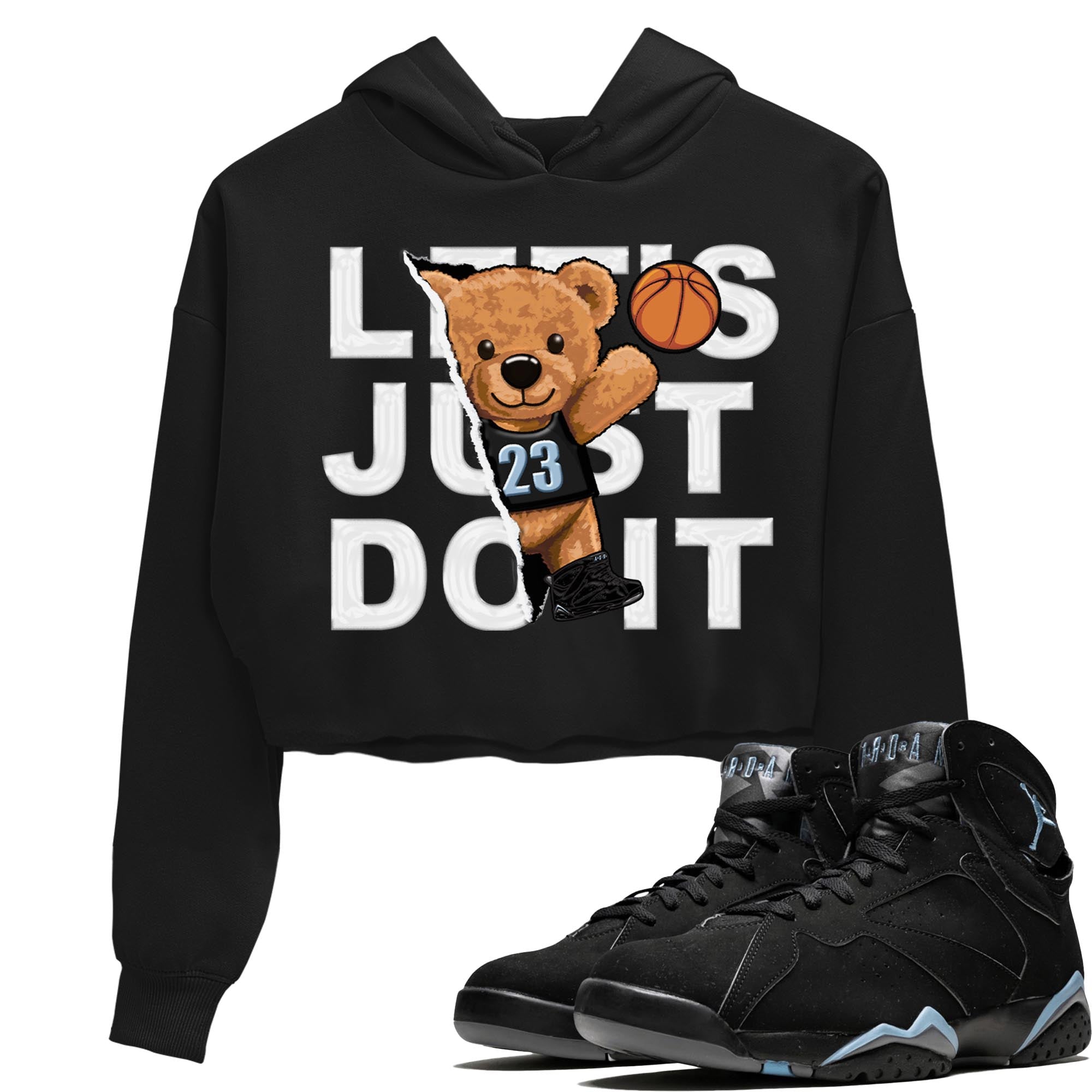 Air Jordan 7 Chambray shirt to match jordans Rip Out Bear Streetwear Sneaker Shirt AJ7 Chambray Drip Gear Zone Sneaker Matching Clothing Black 1 Crop T-Shirt