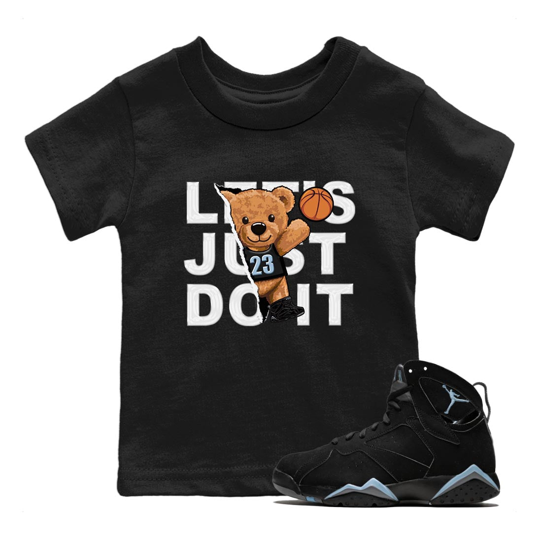 Air Jordan 7 Chambray shirt to match jordans Rip Out Bear Streetwear Sneaker Shirt AJ7 Chambray Drip Gear Zone Sneaker Matching Clothing Baby Toddler Black 1 T-Shirt