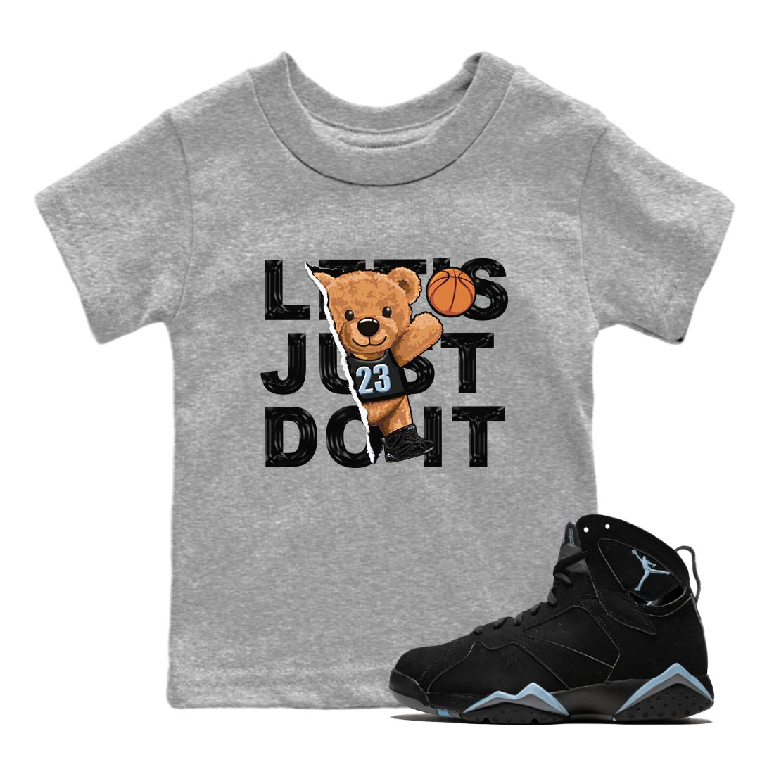 Air Jordan 7 Chambray shirt to match jordans Rip Out Bear Streetwear Sneaker Shirt AJ7 Chambray Drip Gear Zone Sneaker Matching Clothing Baby Toddler Heather Grey 1 T-Shirt