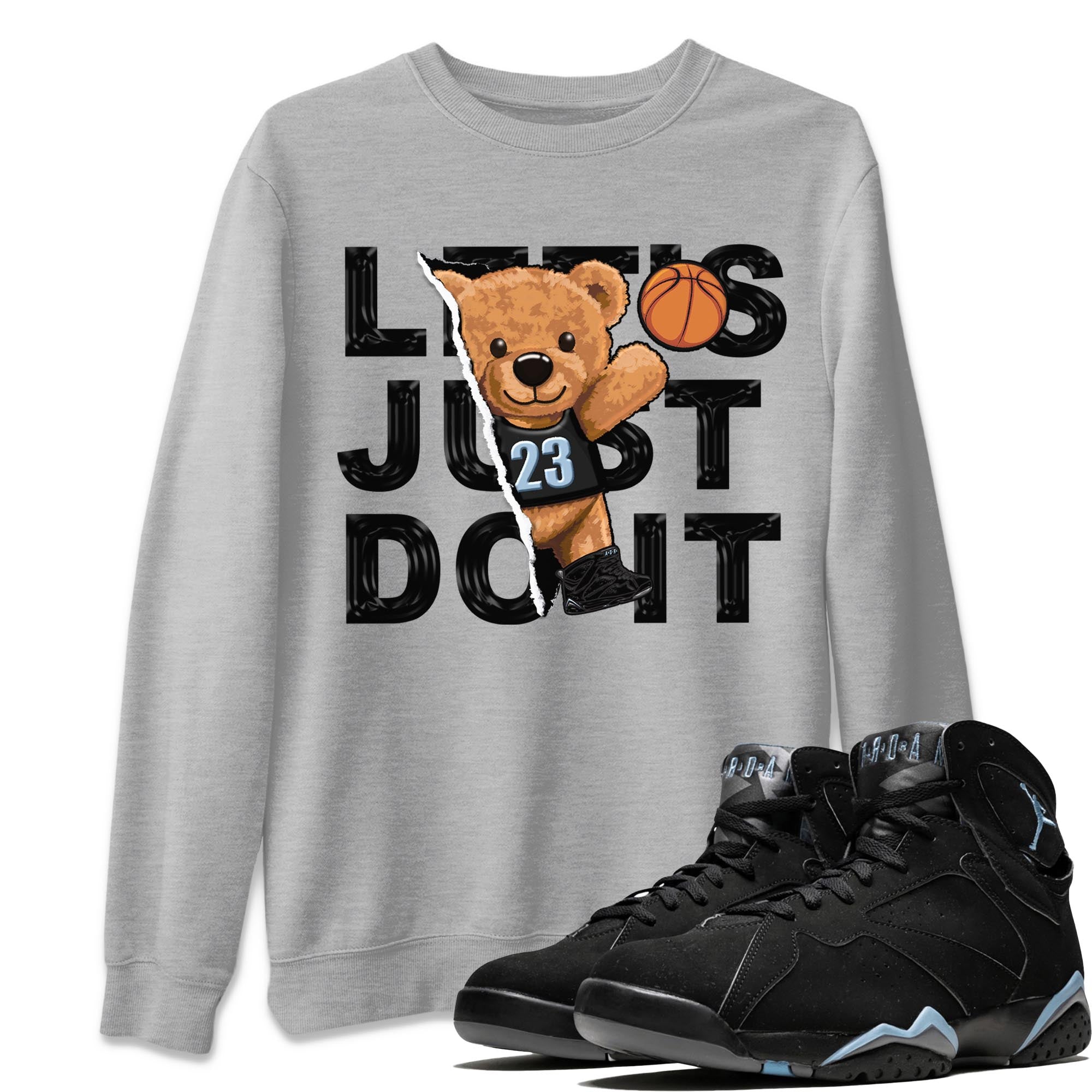 Air Jordan 7 Chambray shirt to match jordans Rip Out Bear Streetwear Sneaker Shirt AJ7 Chambray Drip Gear Zone Sneaker Matching Clothing Unisex Heather Grey 1 T-Shirt