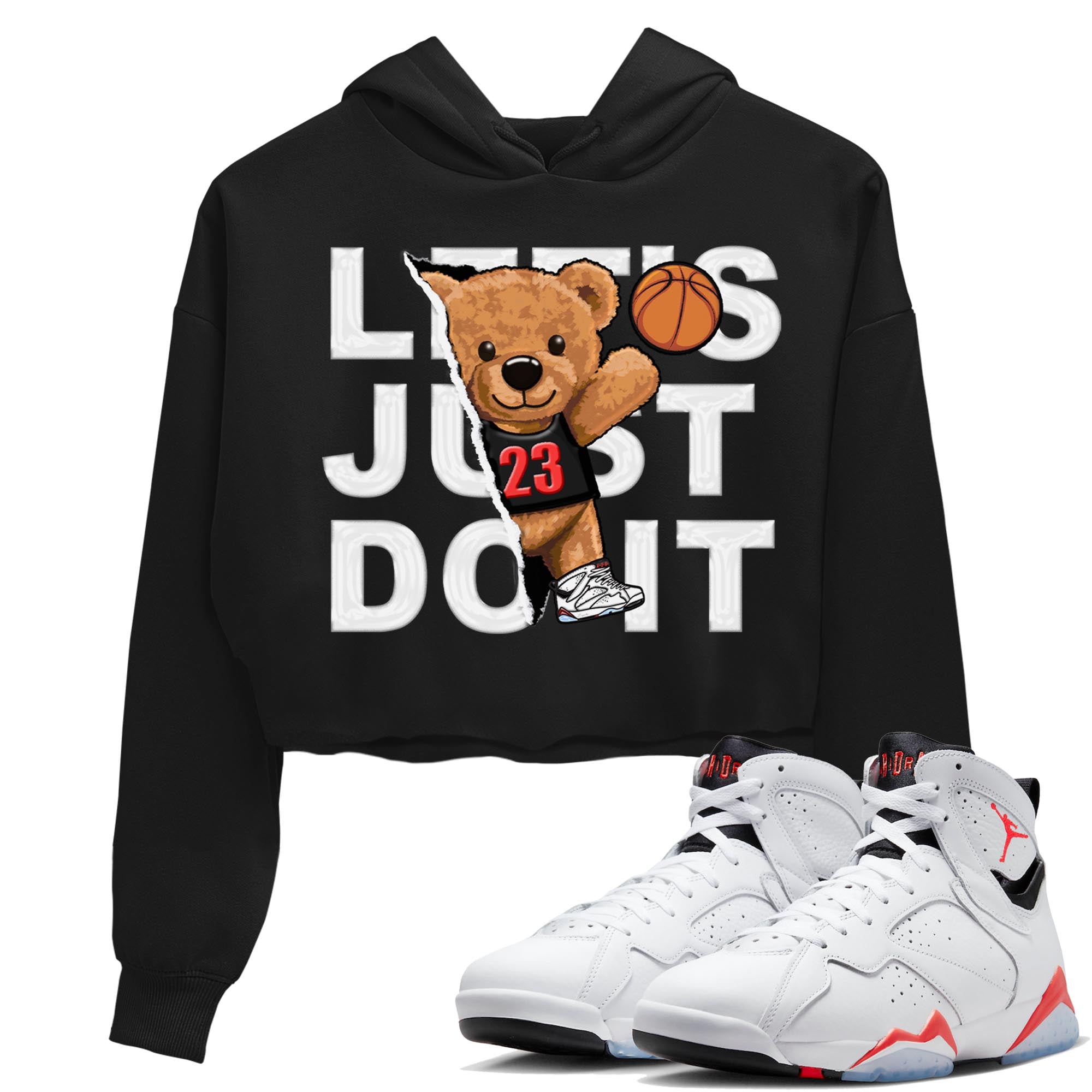 Air Jordan 7 White Infrared shirt to match jordans Rip Out Bear Streetwear Sneaker Shirt White Infrared 7s Drip Gear Zone Sneaker Matching Clothing Black 1 Crop T-Shirt