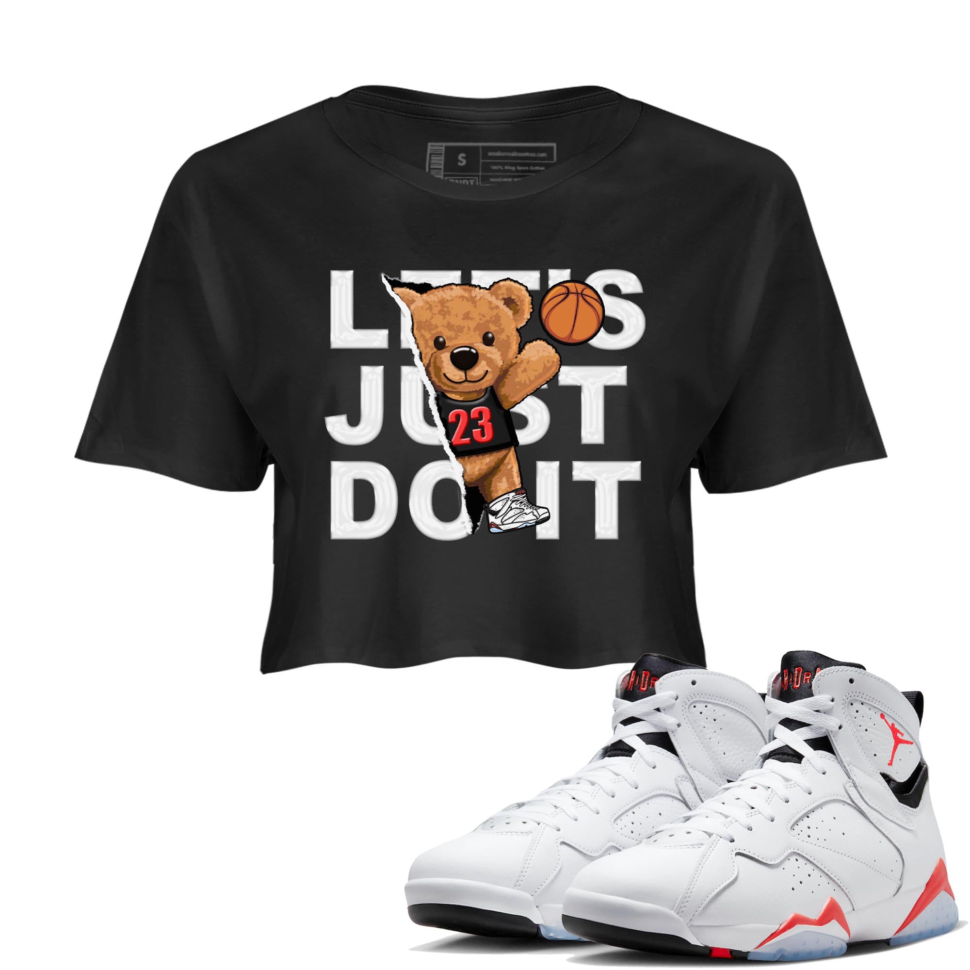 Air Jordan 7 White Infrared shirt to match jordans Rip Out Bear Streetwear Sneaker Shirt White Infrared 7s Drip Gear Zone Sneaker Matching Clothing Black 1 Crop T-Shirt