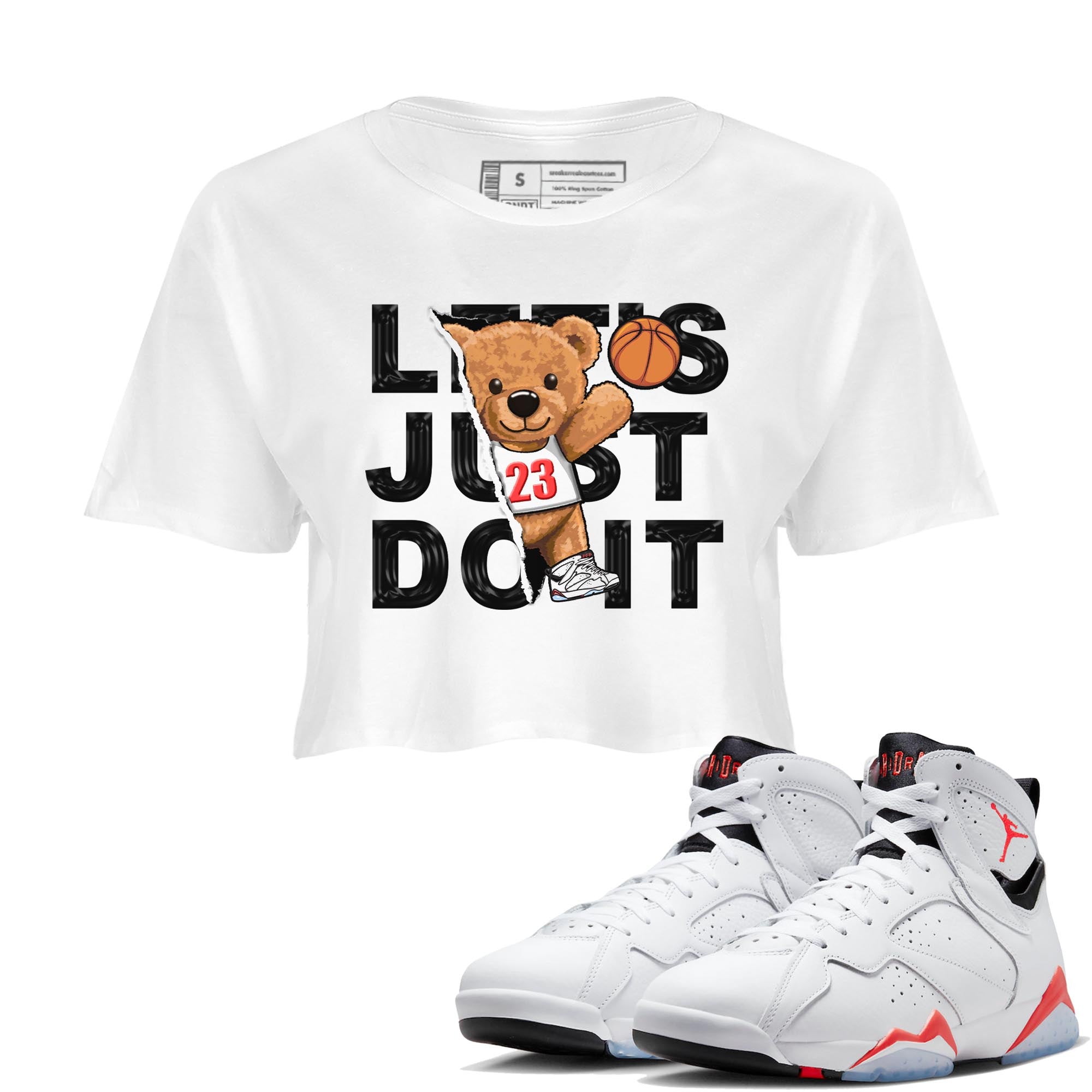 Air Jordan 7 White Infrared shirt to match jordans Rip Out Bear Streetwear Sneaker Shirt White Infrared 7s Drip Gear Zone Sneaker Matching Clothing White 1 Crop T-Shirt