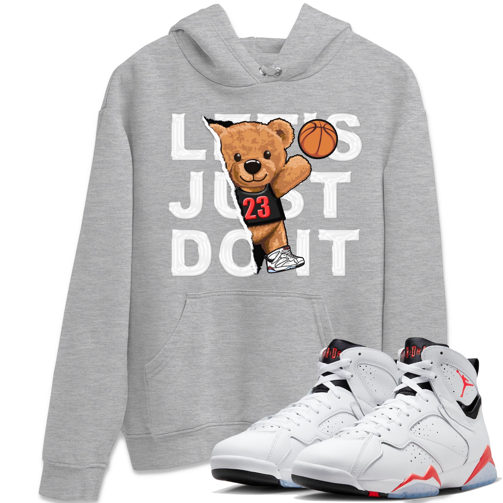 Air Jordan 7 White Infrared shirt to match jordans Rip Out Bear Streetwear Sneaker Shirt White Infrared 7s Drip Gear Zone Sneaker Matching Clothing Unisex Heather Grey 1 T-Shirt