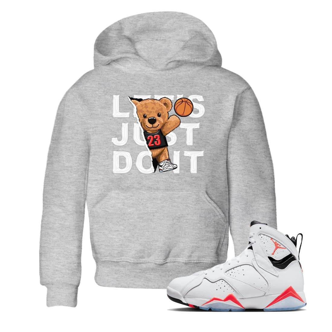 Air Jordan 7 White Infrared shirt to match jordans Rip Out Bear Streetwear Sneaker Shirt White Infrared 7s Drip Gear Zone Sneaker Matching Clothing Baby Toddler Heather Grey 1 T-Shirt