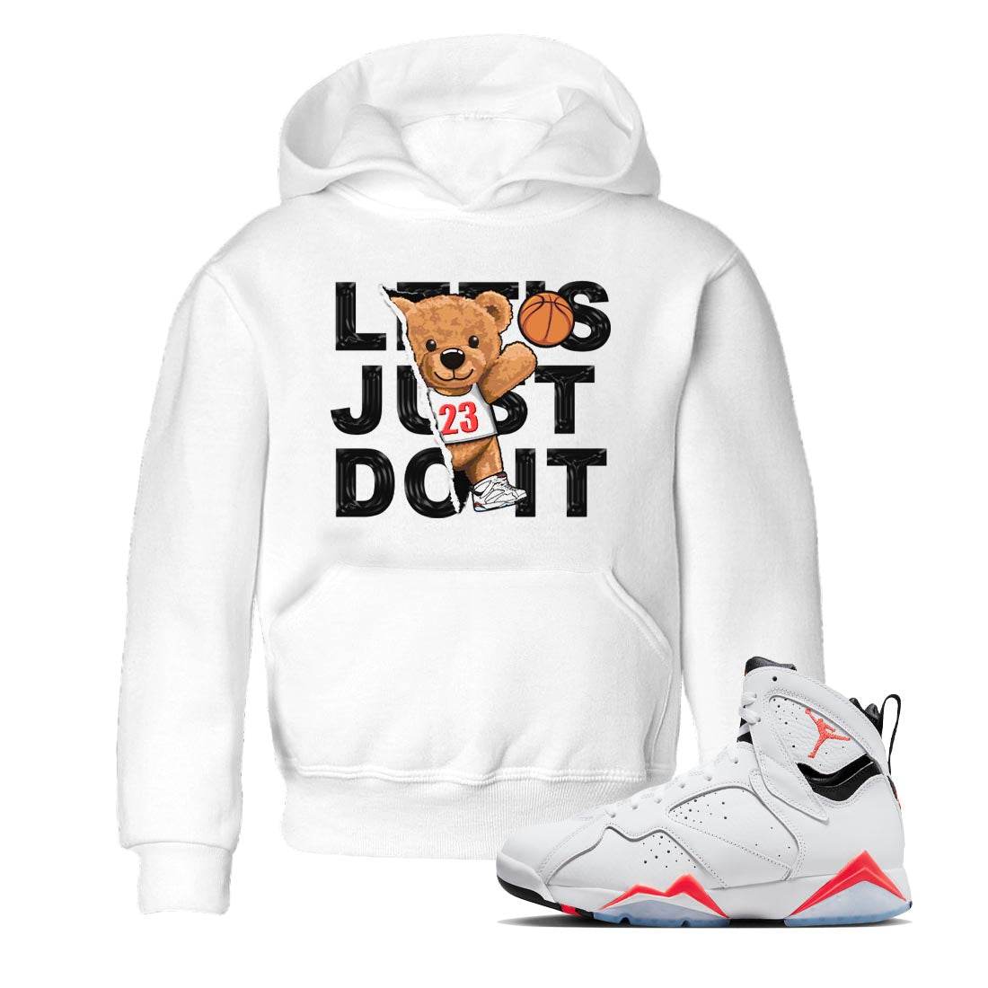 Air Jordan 7 White Infrared shirt to match jordans Rip Out Bear Streetwear Sneaker Shirt White Infrared 7s Drip Gear Zone Sneaker Matching Clothing Baby Toddler White 1 T-Shirt