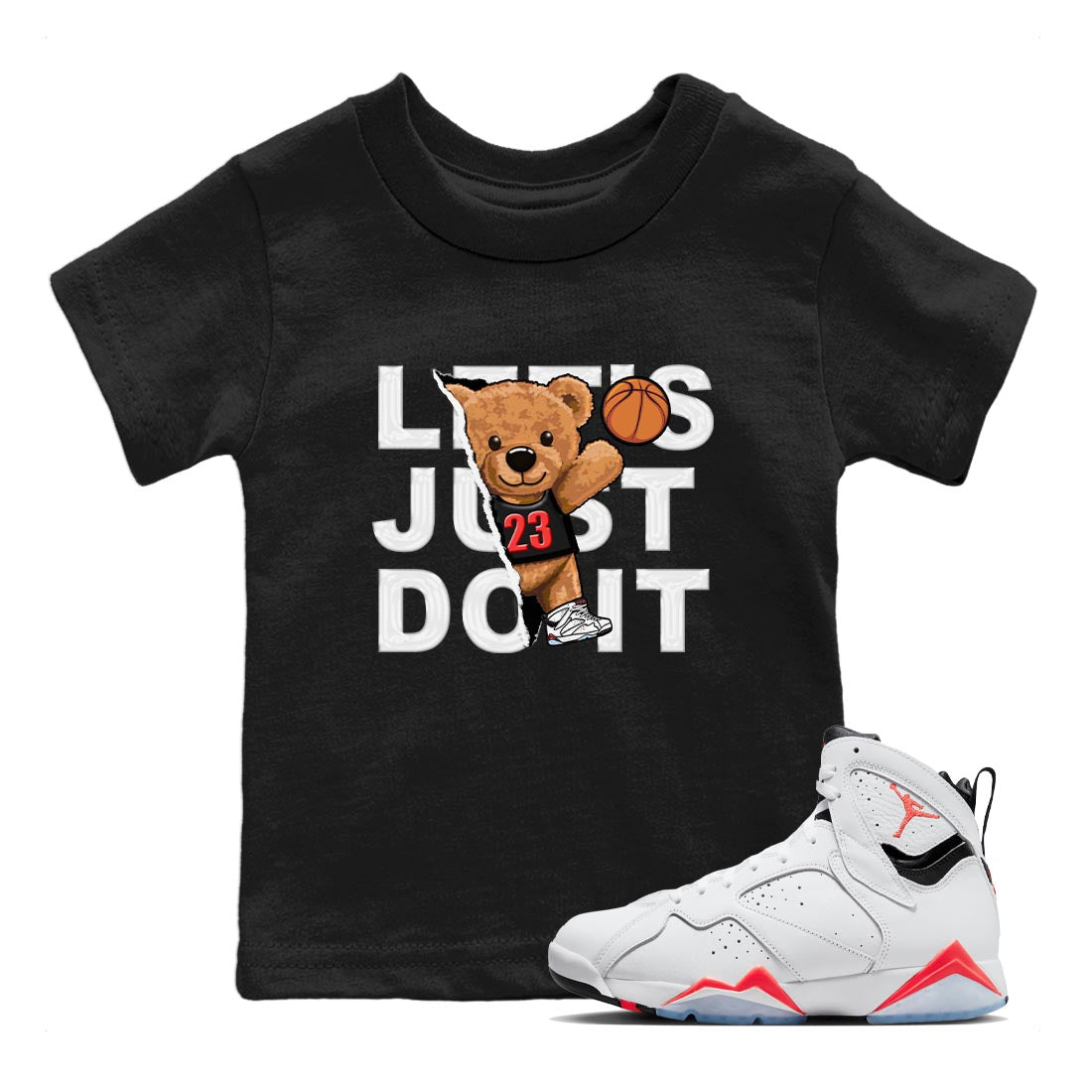 Air Jordan 7 White Infrared shirt to match jordans Rip Out Bear Streetwear Sneaker Shirt White Infrared 7s Drip Gear Zone Sneaker Matching Clothing Baby Toddler Black 1 T-Shirt