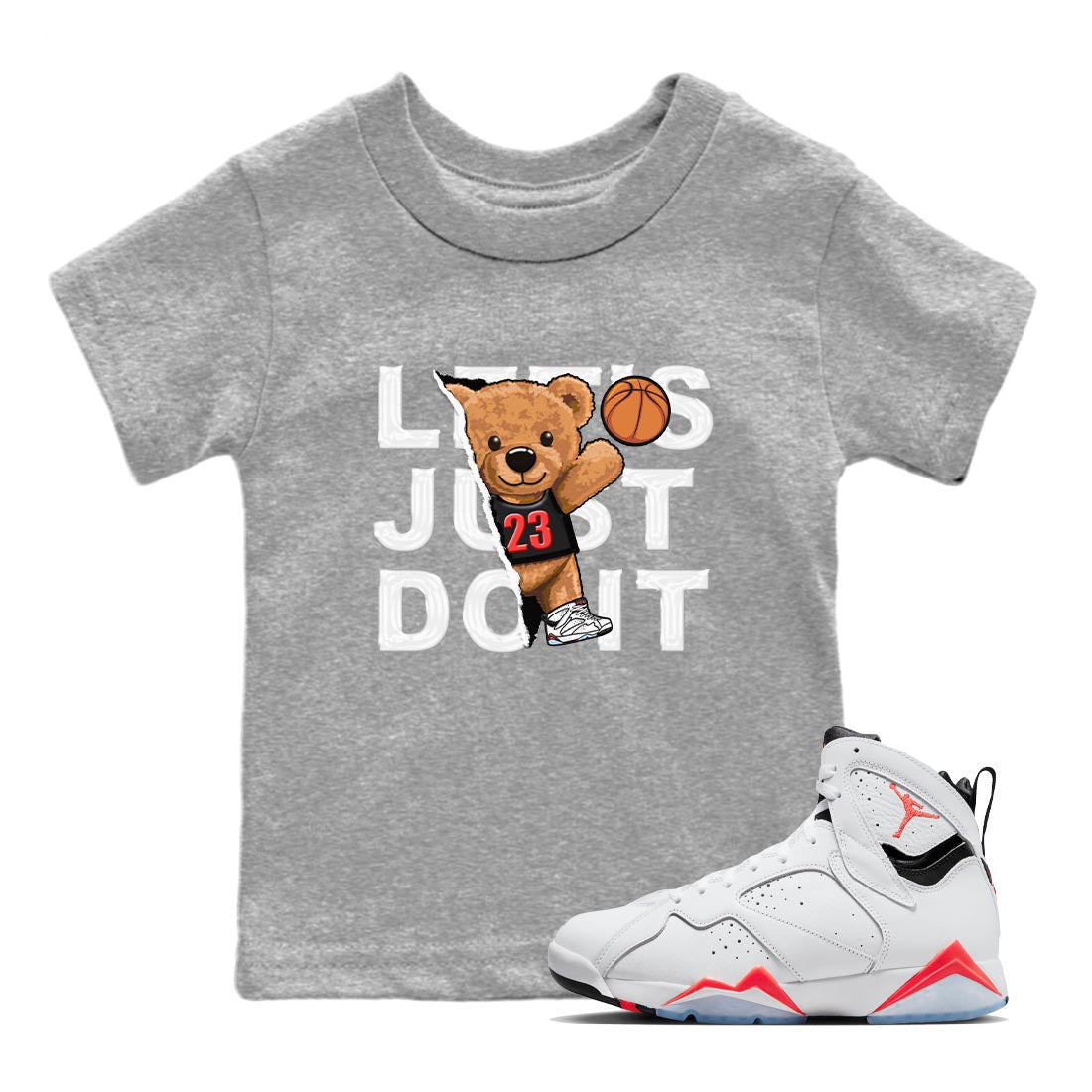 Air Jordan 7 White Infrared shirt to match jordans Rip Out Bear Streetwear Sneaker Shirt White Infrared 7s Drip Gear Zone Sneaker Matching Clothing Baby Toddler Heather Grey 1 T-Shirt