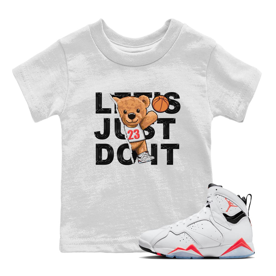 Air Jordan 7 White Infrared shirt to match jordans Rip Out Bear Streetwear Sneaker Shirt White Infrared 7s Drip Gear Zone Sneaker Matching Clothing Baby Toddler White 1 T-Shirt