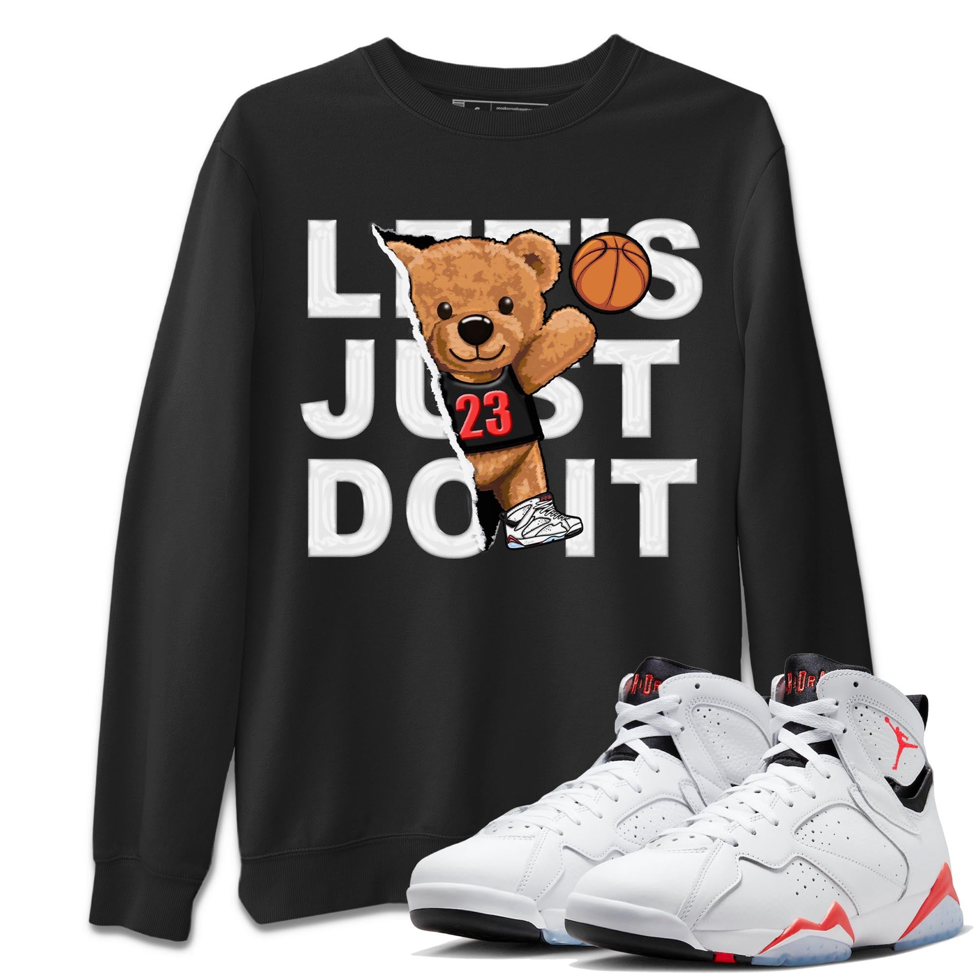 Air Jordan 7 White Infrared shirt to match jordans Rip Out Bear Streetwear Sneaker Shirt White Infrared 7s Drip Gear Zone Sneaker Matching Clothing Unisex Black 1 T-Shirt