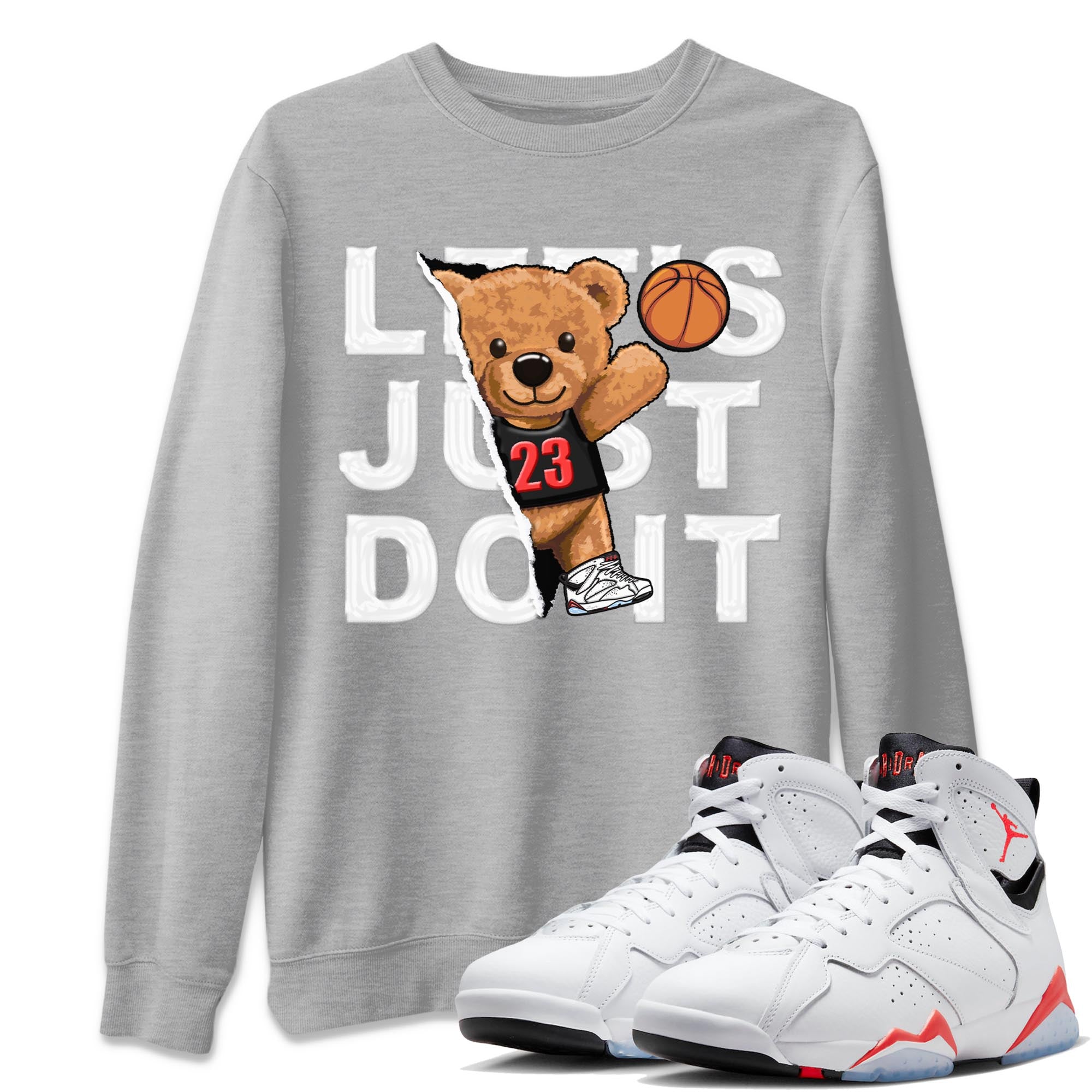 Air Jordan 7 White Infrared shirt to match jordans Rip Out Bear Streetwear Sneaker Shirt White Infrared 7s Drip Gear Zone Sneaker Matching Clothing Unisex Heather Grey 1 T-Shirt