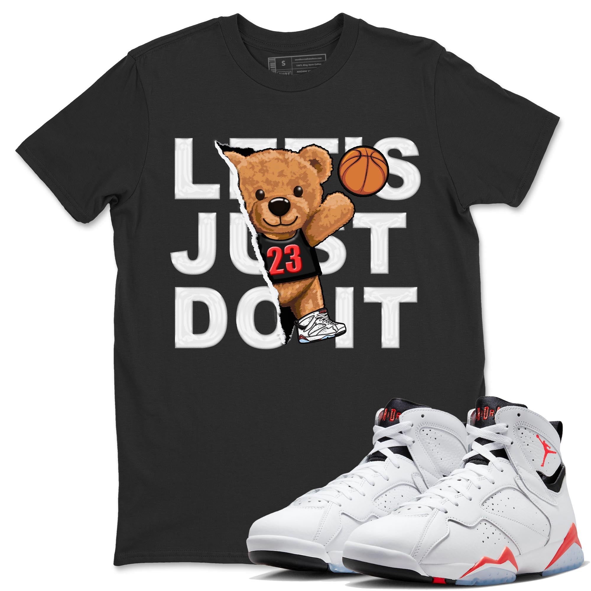 Air Jordan 7 White Infrared shirt to match jordans Rip Out Bear Streetwear Sneaker Shirt White Infrared 7s Drip Gear Zone Sneaker Matching Clothing Unisex Black 1 T-Shirt