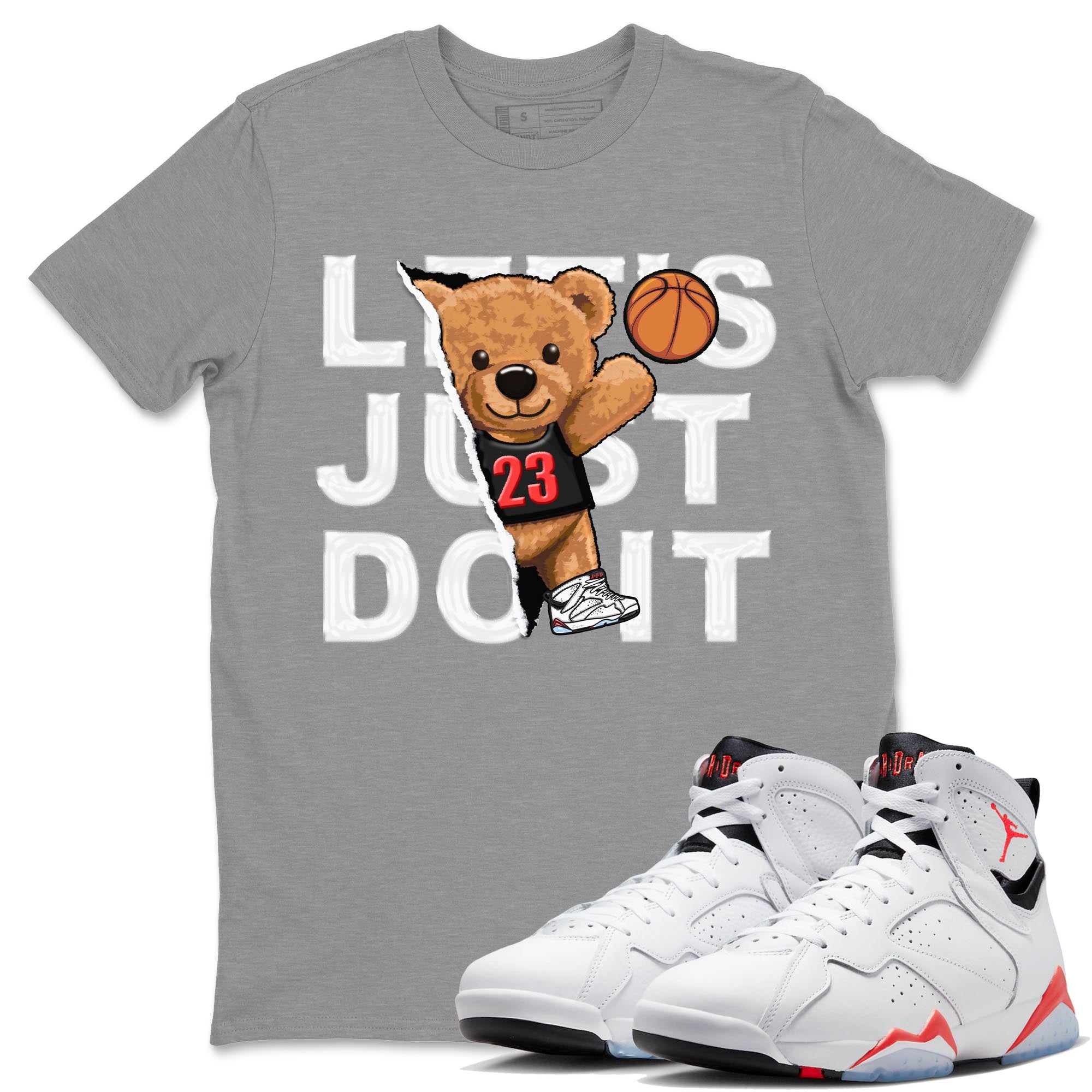 Air Jordan 7 White Infrared shirt to match jordans Rip Out Bear Streetwear Sneaker Shirt White Infrared 7s Drip Gear Zone Sneaker Matching Clothing Unisex Heather Grey 1 T-Shirt