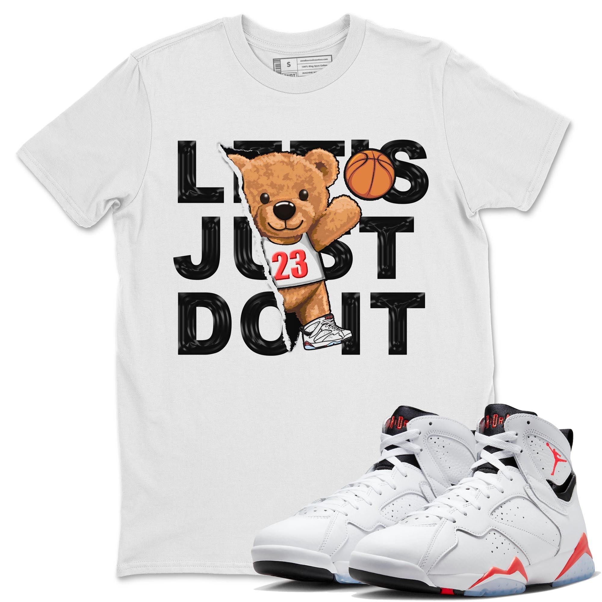 Air Jordan 7 White Infrared shirt to match jordans Rip Out Bear Streetwear Sneaker Shirt White Infrared 7s Drip Gear Zone Sneaker Matching Clothing Unisex White 1 T-Shirt