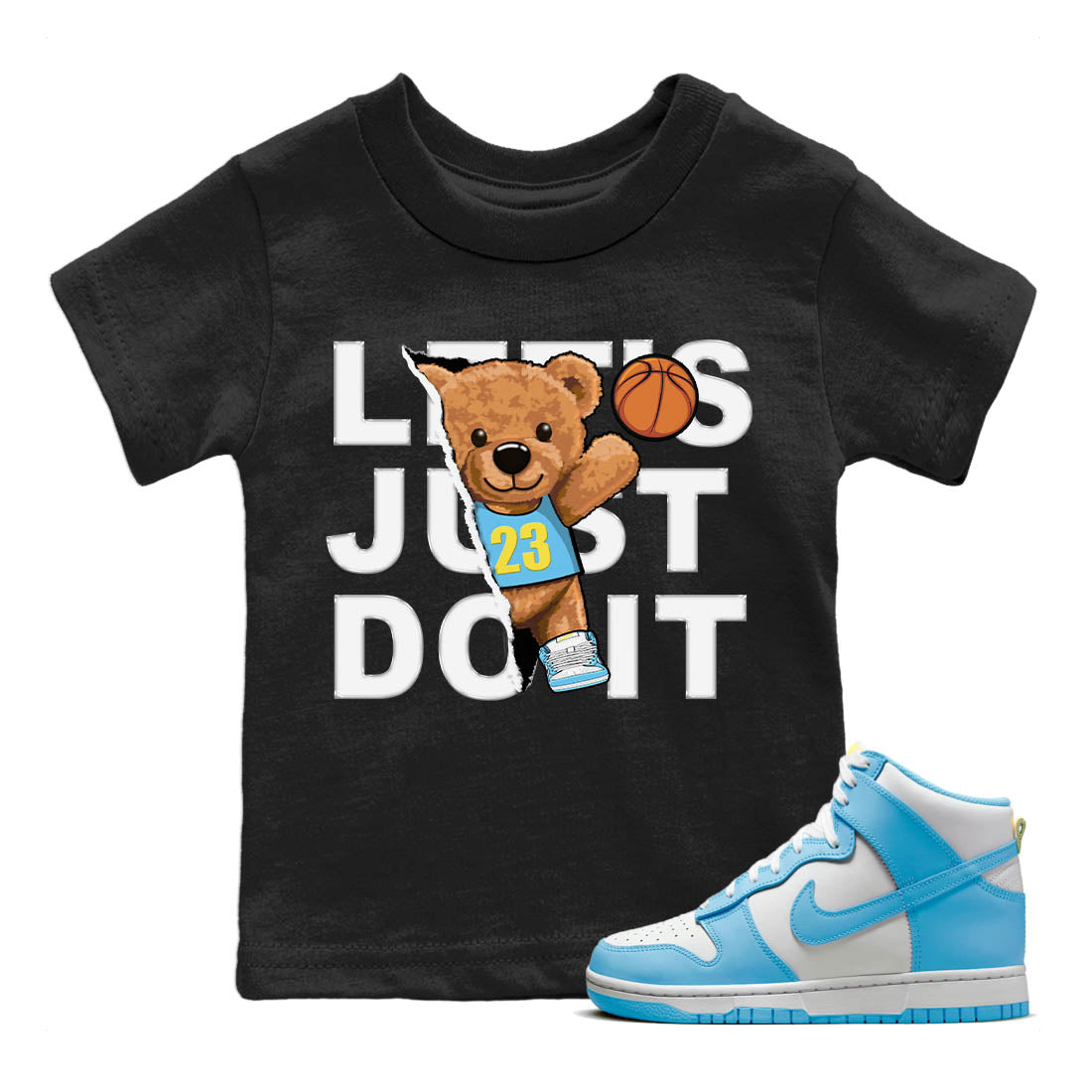 Nike Dunk High Blue Chill Shirt To Match Jordans Rip Out Bear Sneaker Tees Nike Dunk High Blue Chill Drip Gear Zone Sneaker Matching Clothing Kids Shirts