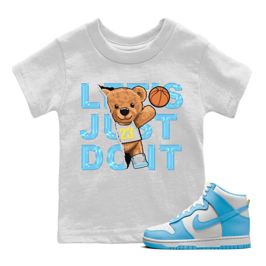 Nike Dunk High Blue Chill Shirt To Match Jordans Rip Out Bear Sneaker Tees Nike Dunk High Blue Chill Drip Gear Zone Sneaker Matching Clothing Kids Shirts