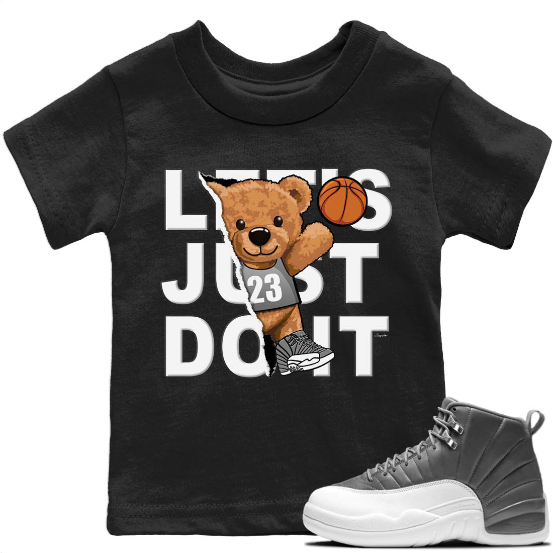 Jordan 12 Stealth Sneaker Matching T-Shirt Rip Out Bear Sneaker Tees Jordan 12 Stealth Sneaker Release Tees Kids Shirts
