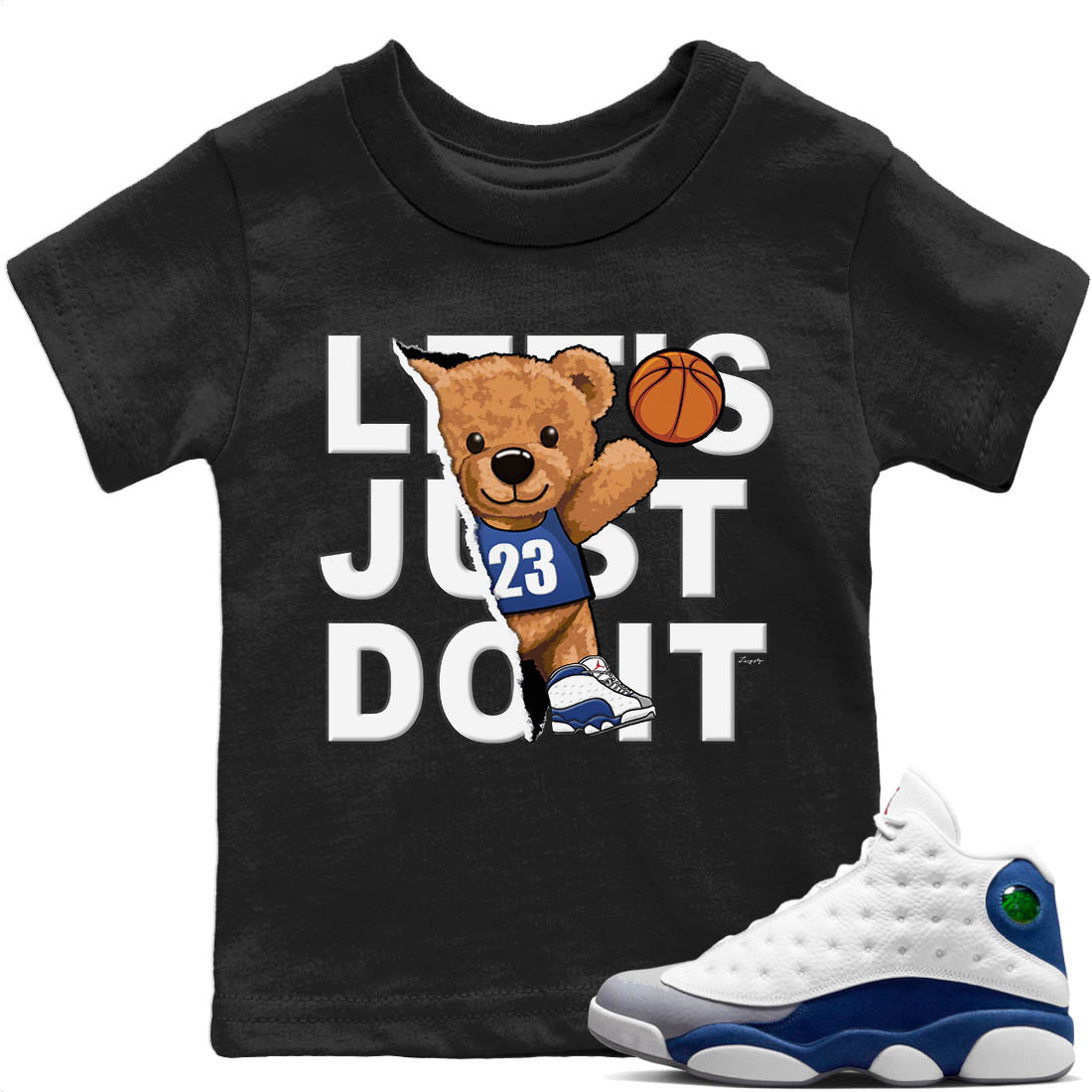 Jordan 13 French Blue Sneaker Matching T-Shirt Rip Out Bear Sneaker Tees Jordan 13 French Blue Sneaker Release Tees Kids Shirts