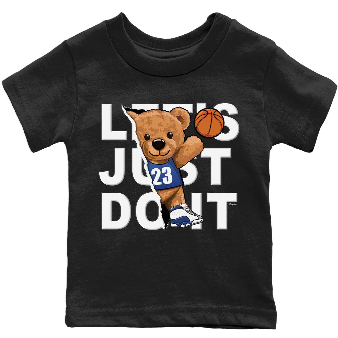 Jordan 13 French Blue Sneaker Matching T-Shirt Rip Out Bear Sneaker Tees Jordan 13 French Blue Sneaker Release Tees Kids Shirts
